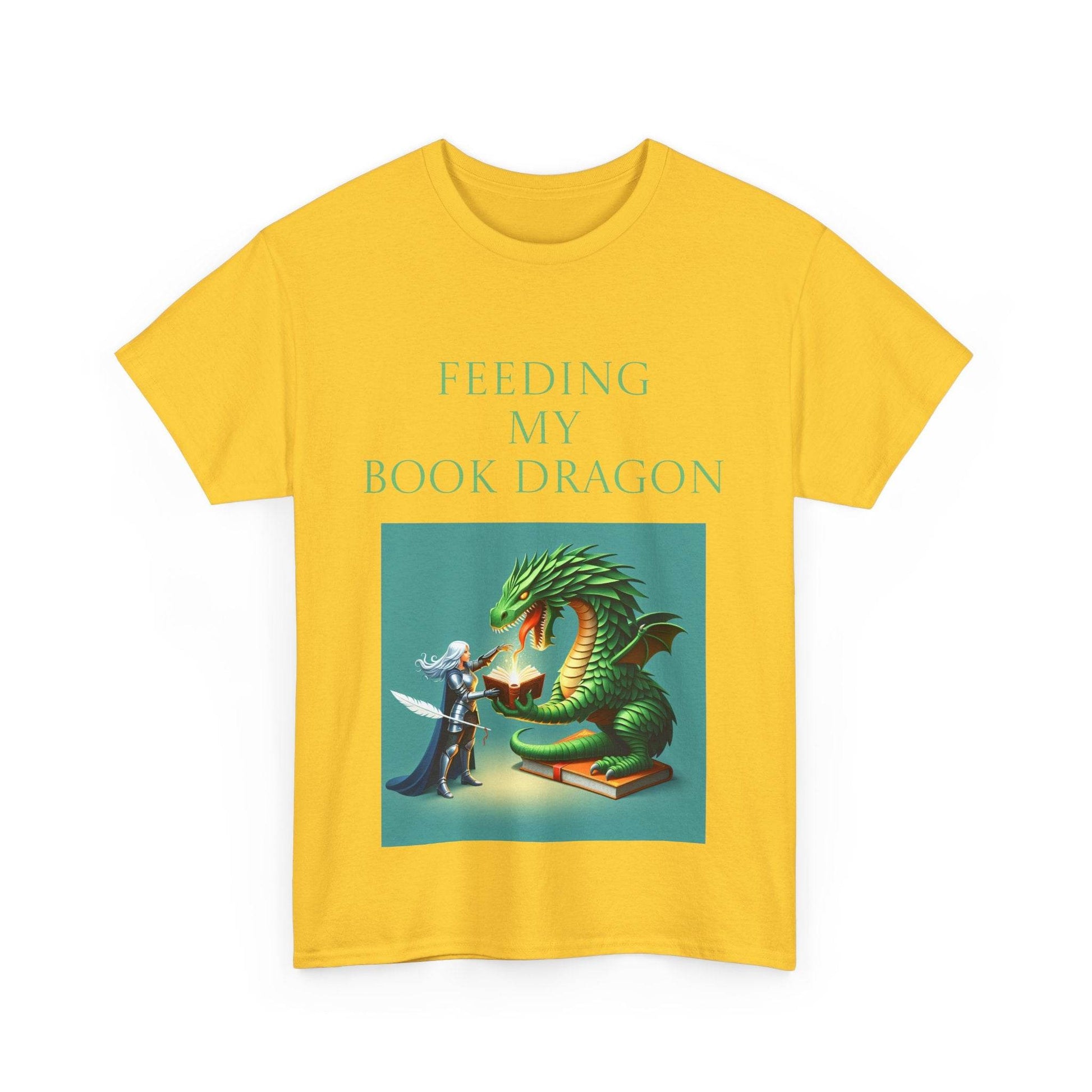 Book Dragon Unisex Heavy Cotton Tee - Creative Writer's Apparel - The Dreamer's Bookshop.