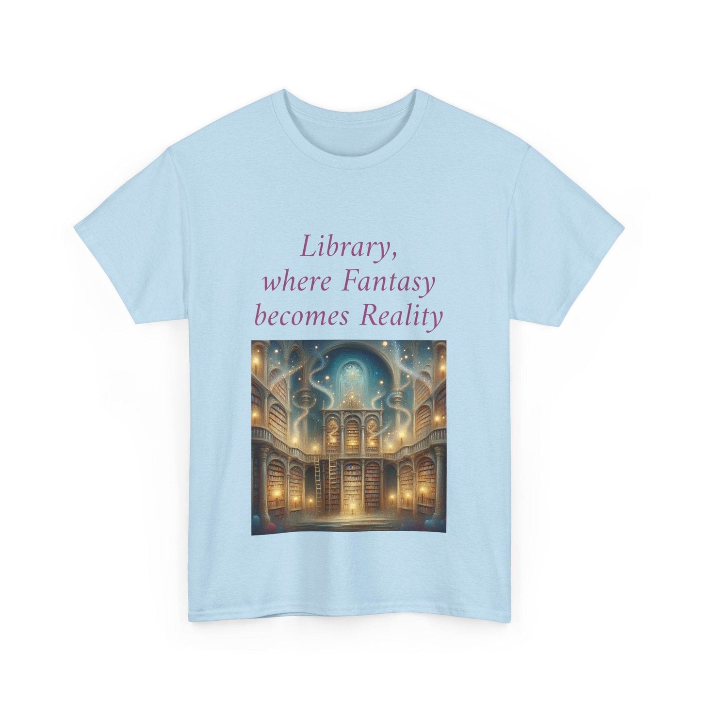 Library, Fantasy, Reality - Unisex Heavy Cotton Tee - Book Lovers - The Dreamer's Bookshop.