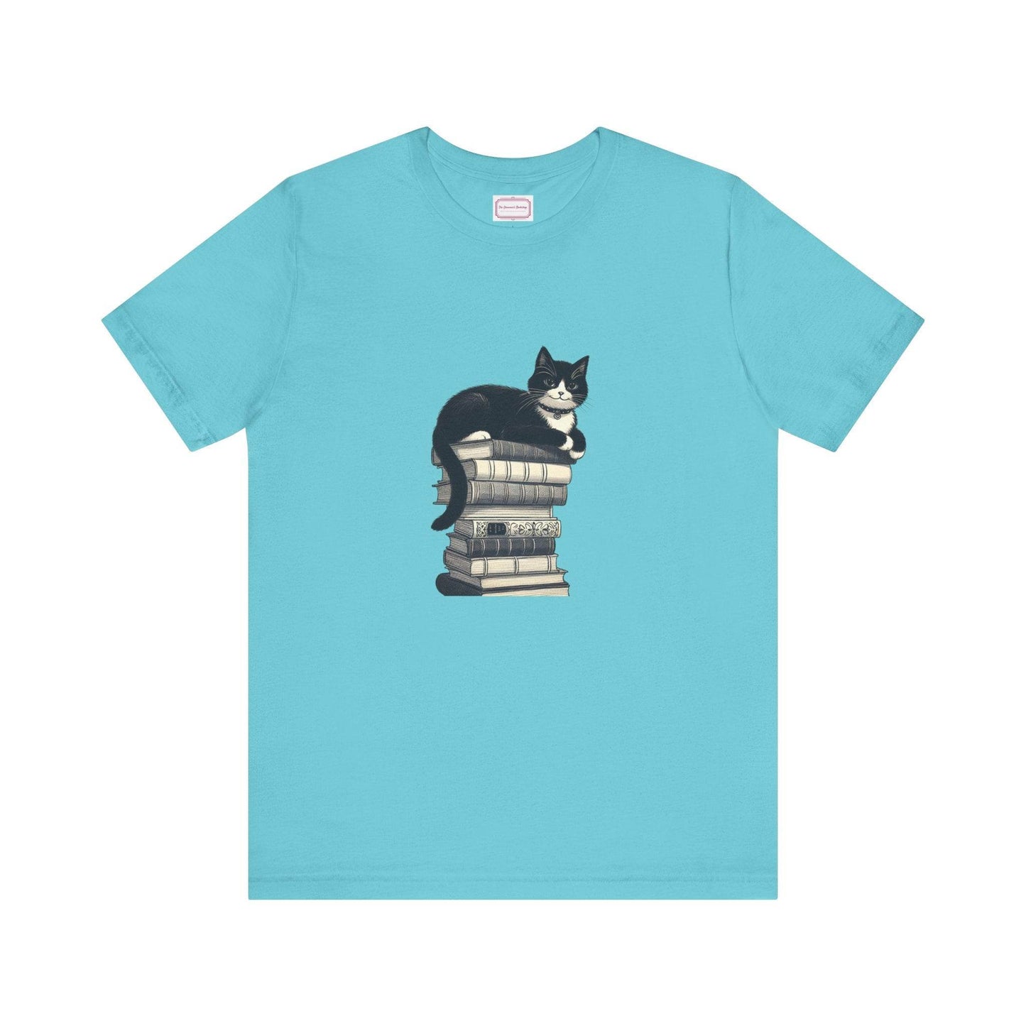 Unisex T-shirt - Vintage Cat Book Stack Booknerds - The Dreamer's Bookshop.