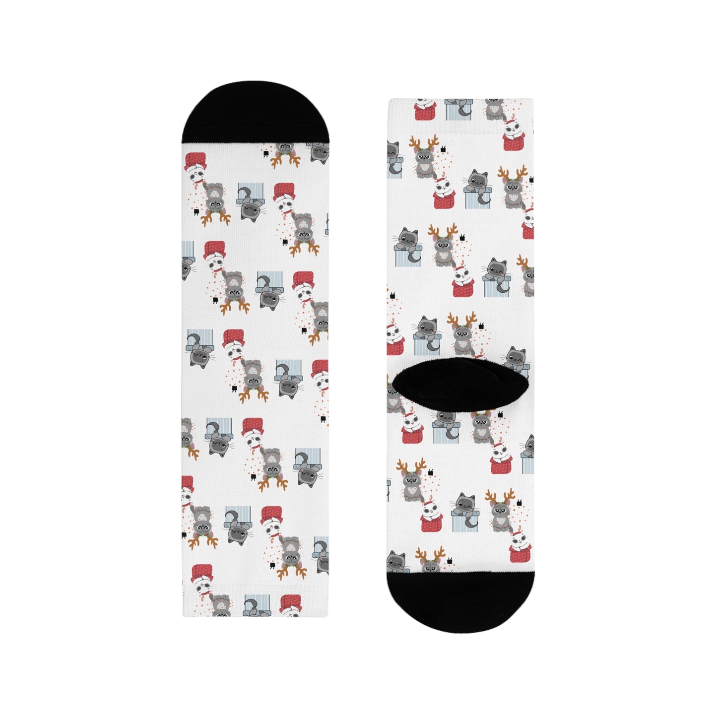 Christmas Cats Crew Socks — Cute Holiday Sublimation Socks