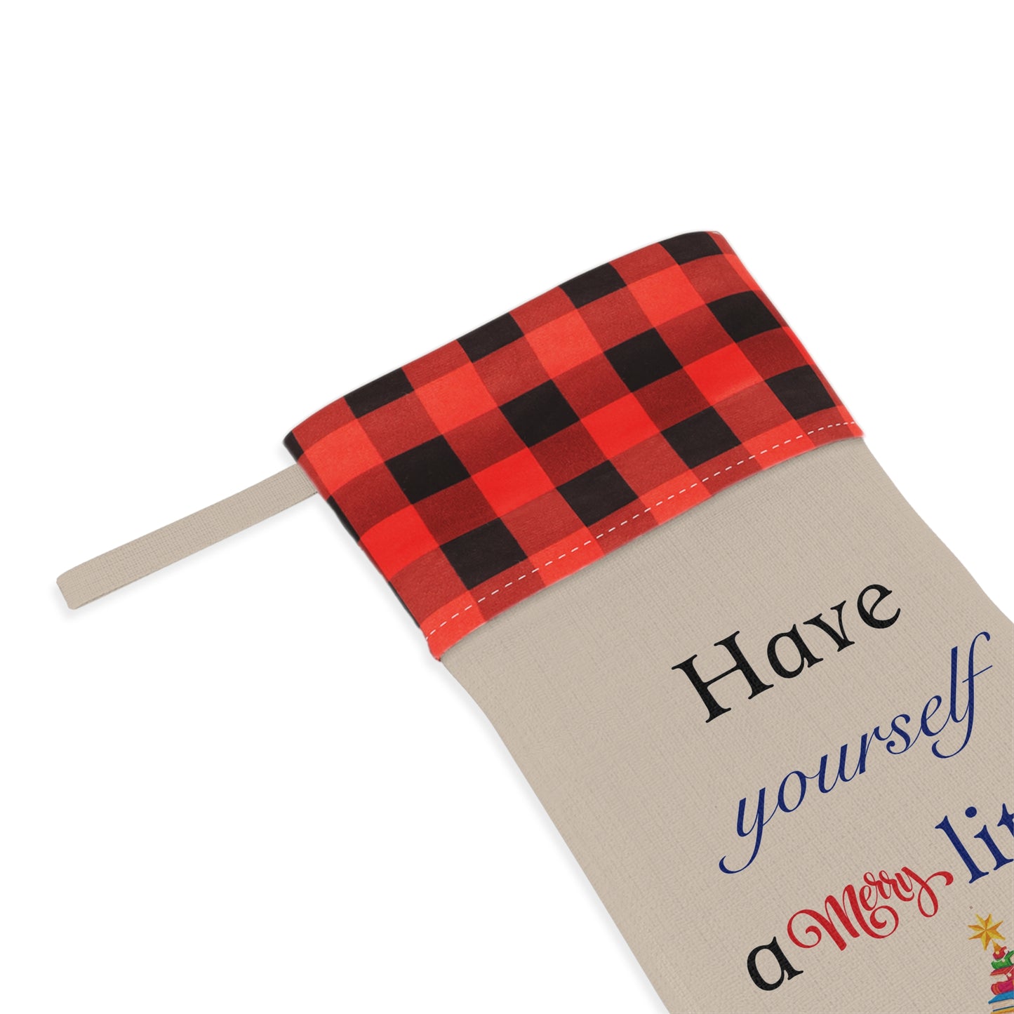 Christmas Stocking - "Have Yourself a Merry Little" Plaid Cuff Holiday Stocking
