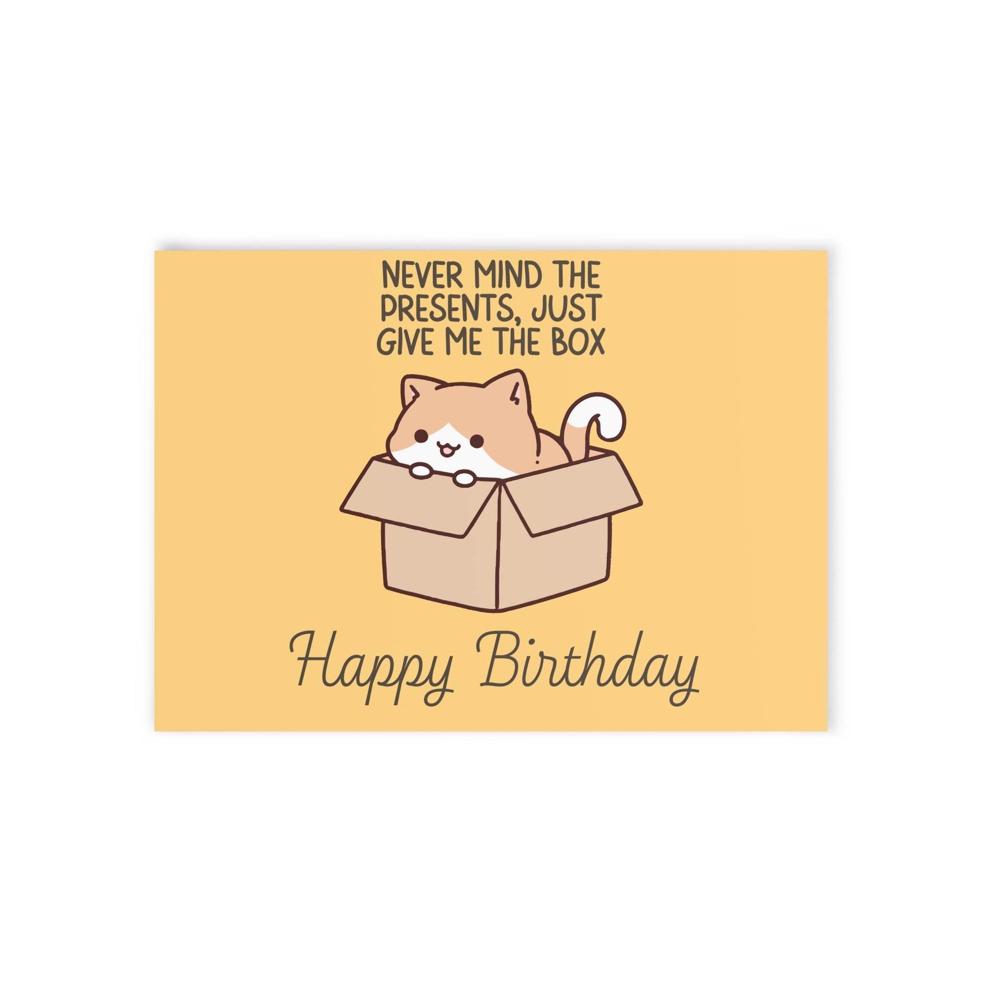 The Dreamer's Bookshop Cute "Give me the Box" Cat Birthday Card - The Dreamer's Bookshop.