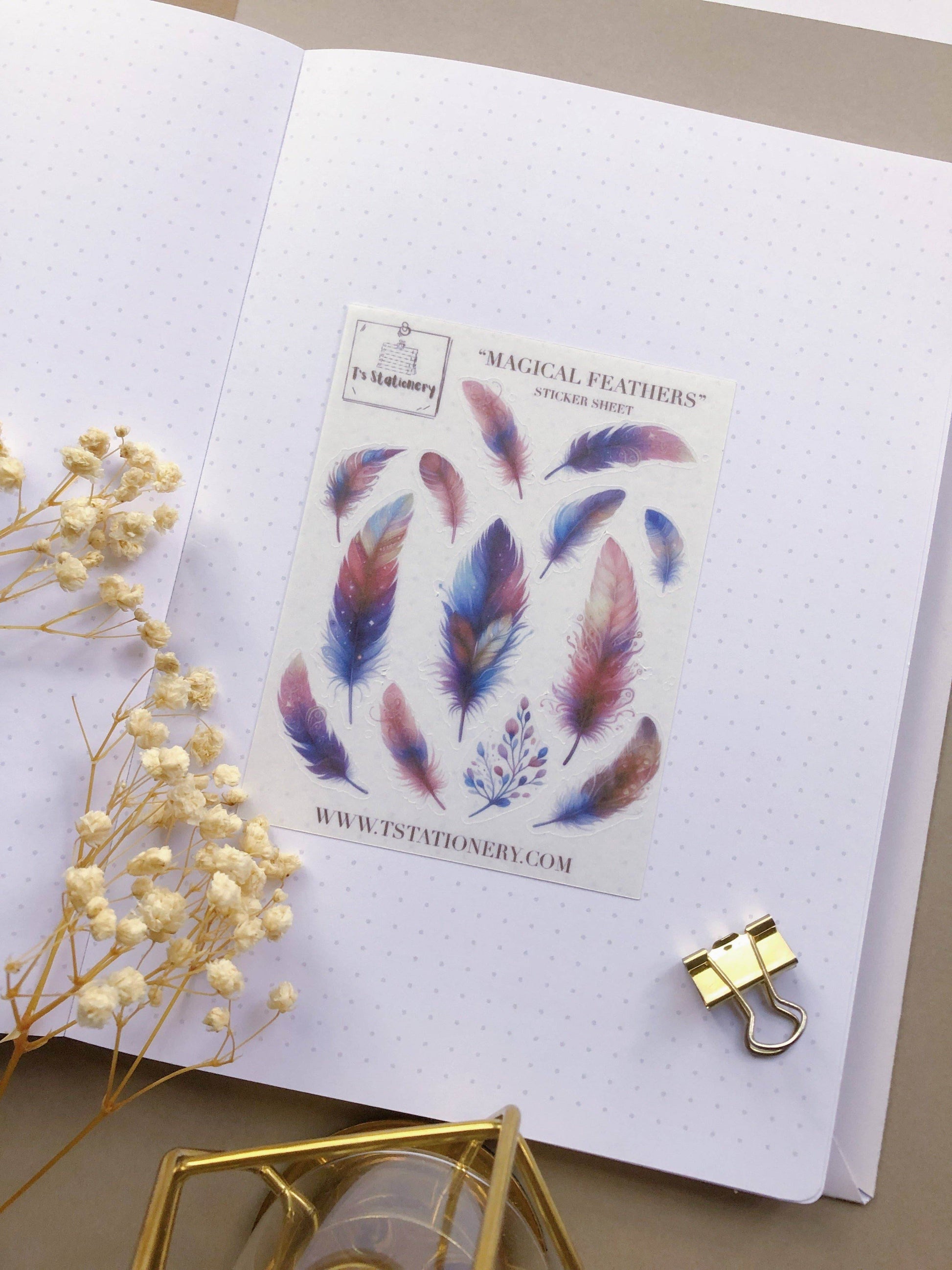 T's Stationery - Washi-stickervel „Magical Feathers” - The Dreamer's Bookshop.