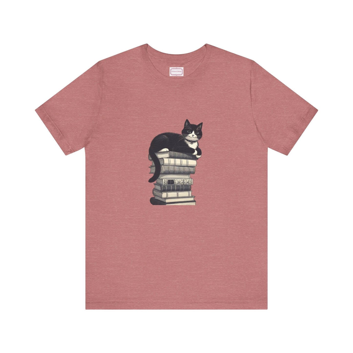 Unisex T-shirt - Vintage Cat Book Stack Booknerds - The Dreamer's Bookshop.