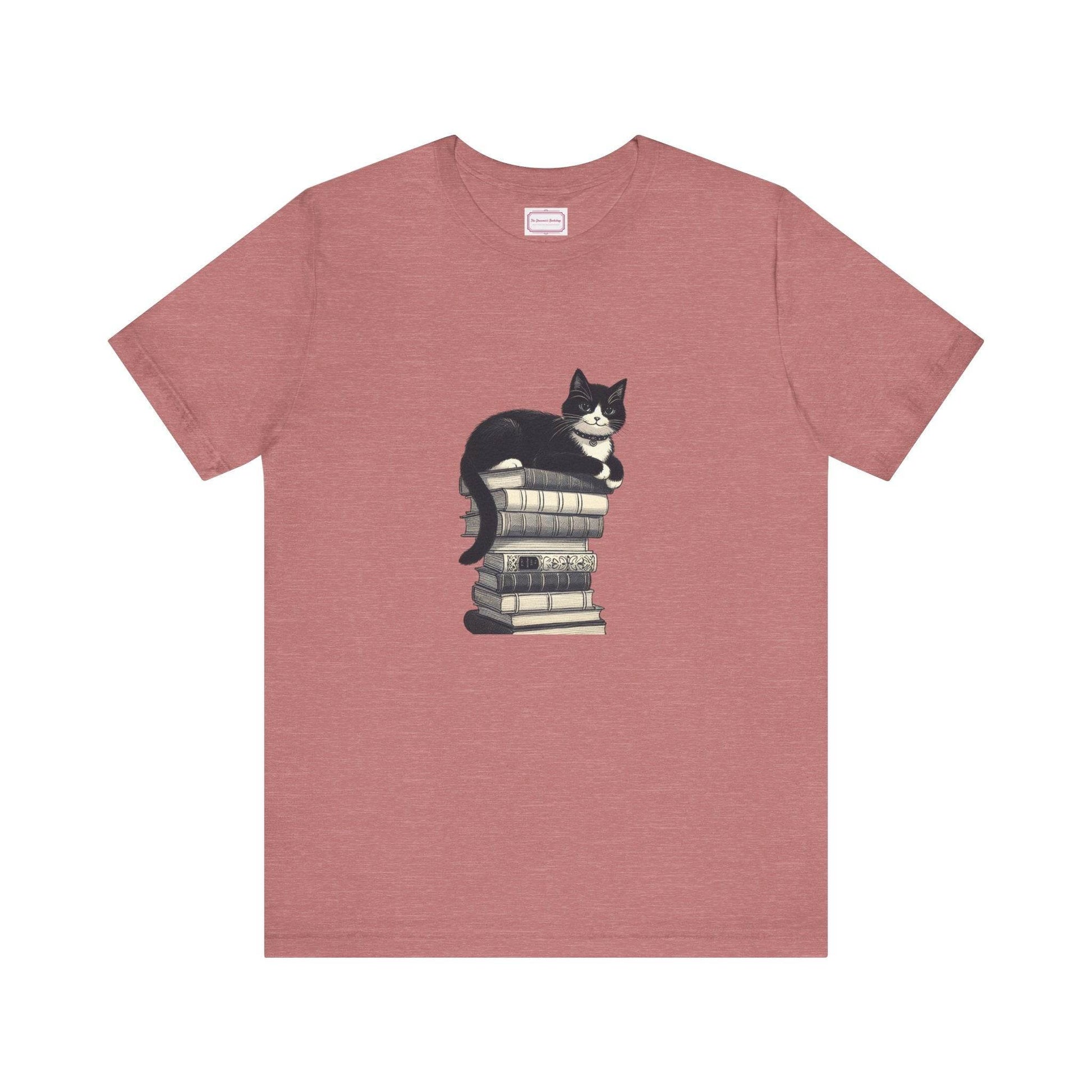 Unisex T-shirt - Vintage Cat Book Stack Booknerds - The Dreamer's Bookshop.