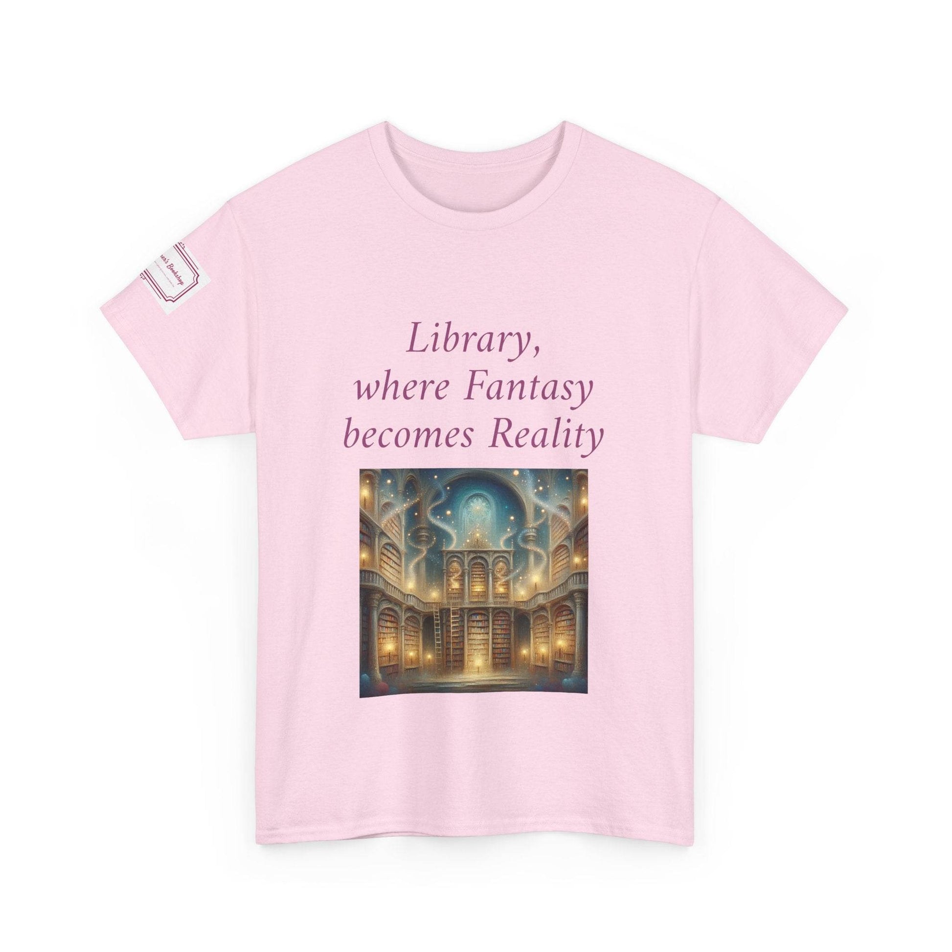 Library, Fantasy, Reality - Graphic Unisex Heavy Cotton Tee - Book Lovers - The Dreamer's Bookshop.
