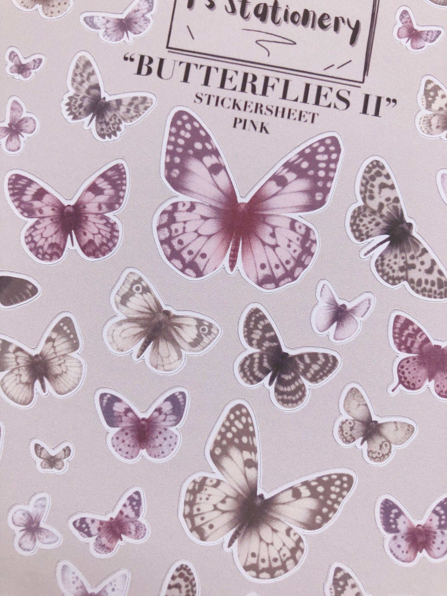 T's Stationery - Stickervel „Butterflies II (roze)” - The Dreamer's Bookshop.