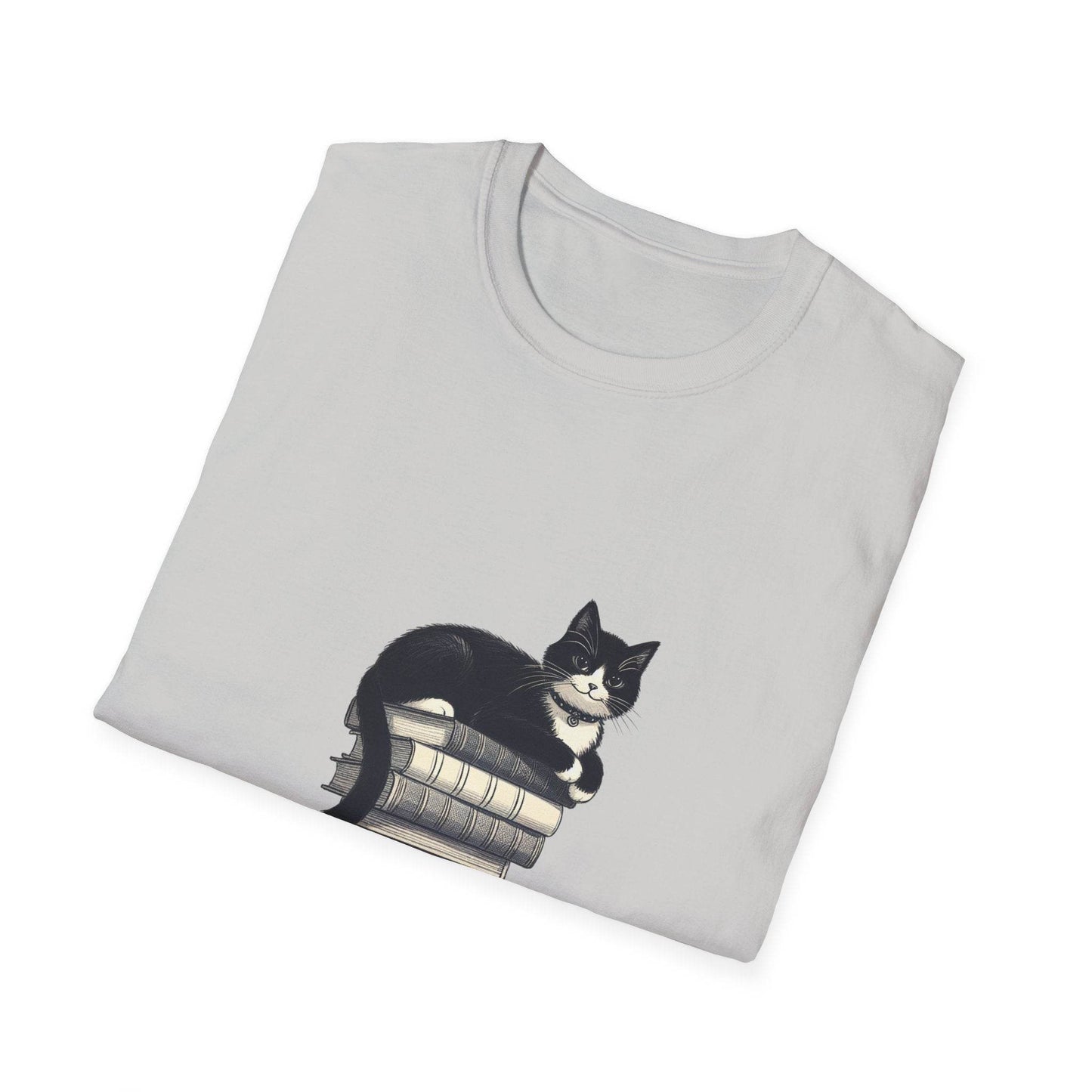 Unisex Softstyle T-Shirt - Vintage Cat Book Stack Bookaddict - The Dreamer's Bookshop.