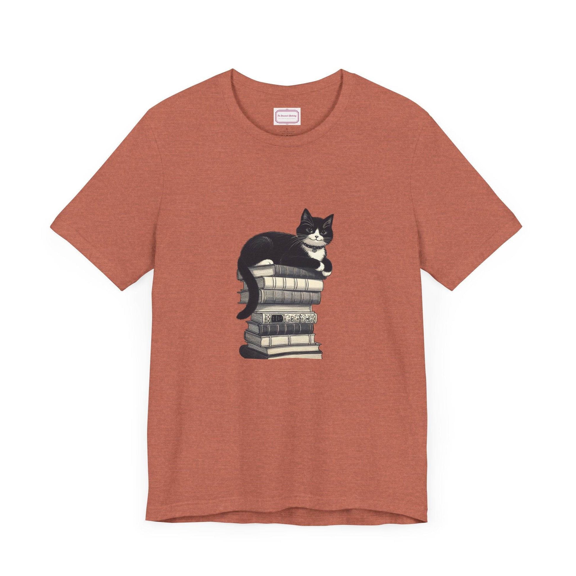 Unisex T-shirt - Vintage Cat Book Stack Booknerds - The Dreamer's Bookshop.