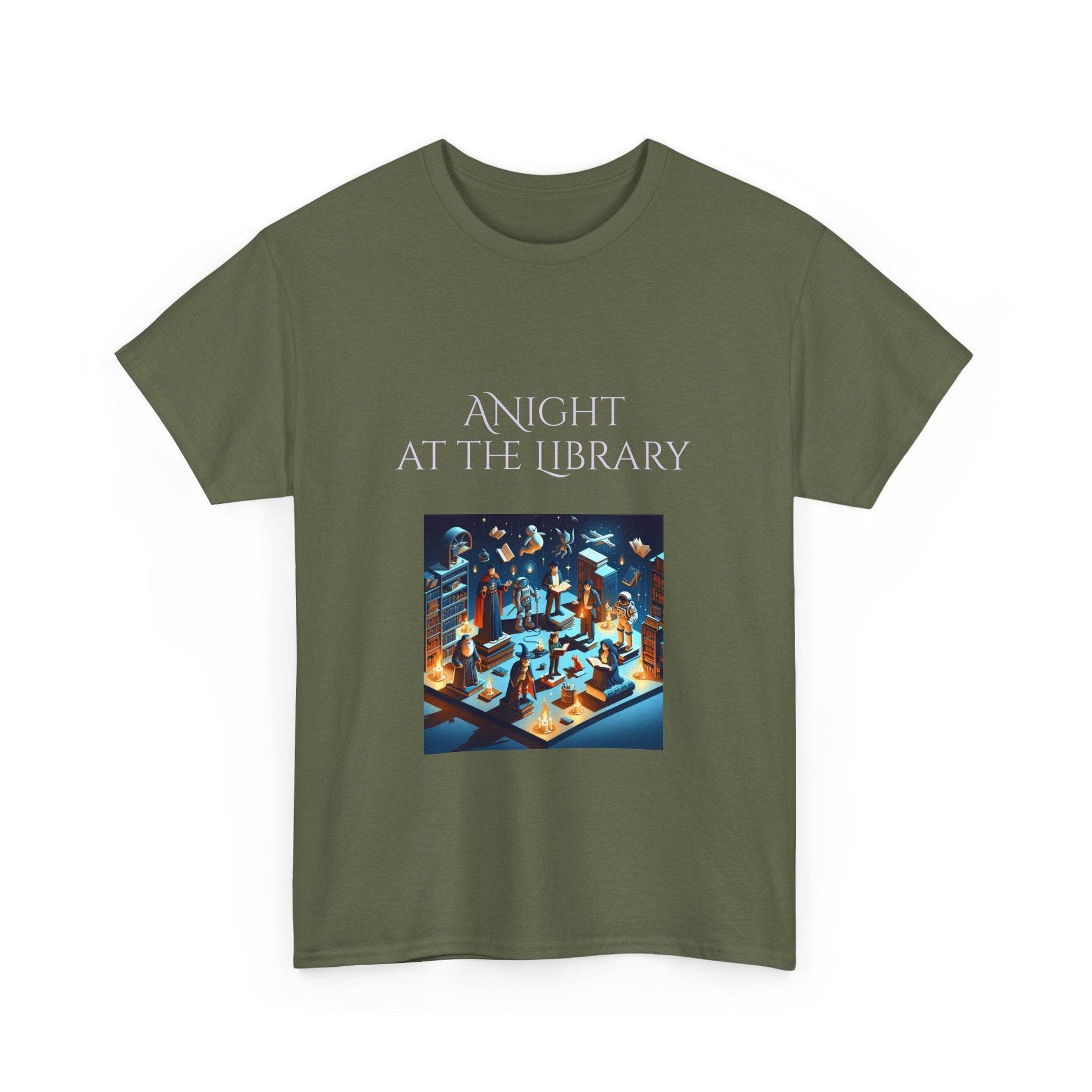 Night at the Library - A Unisex Heavy Cotton Tee - Perfect for Book Lovers - The Dreamer's Bookshop.