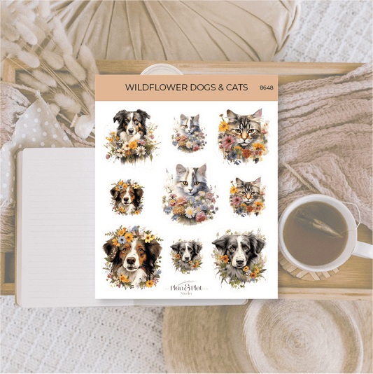 Plan & Plot Studio - Honden en katten met wilde bloemen - stickers - The Dreamer's Bookshop.