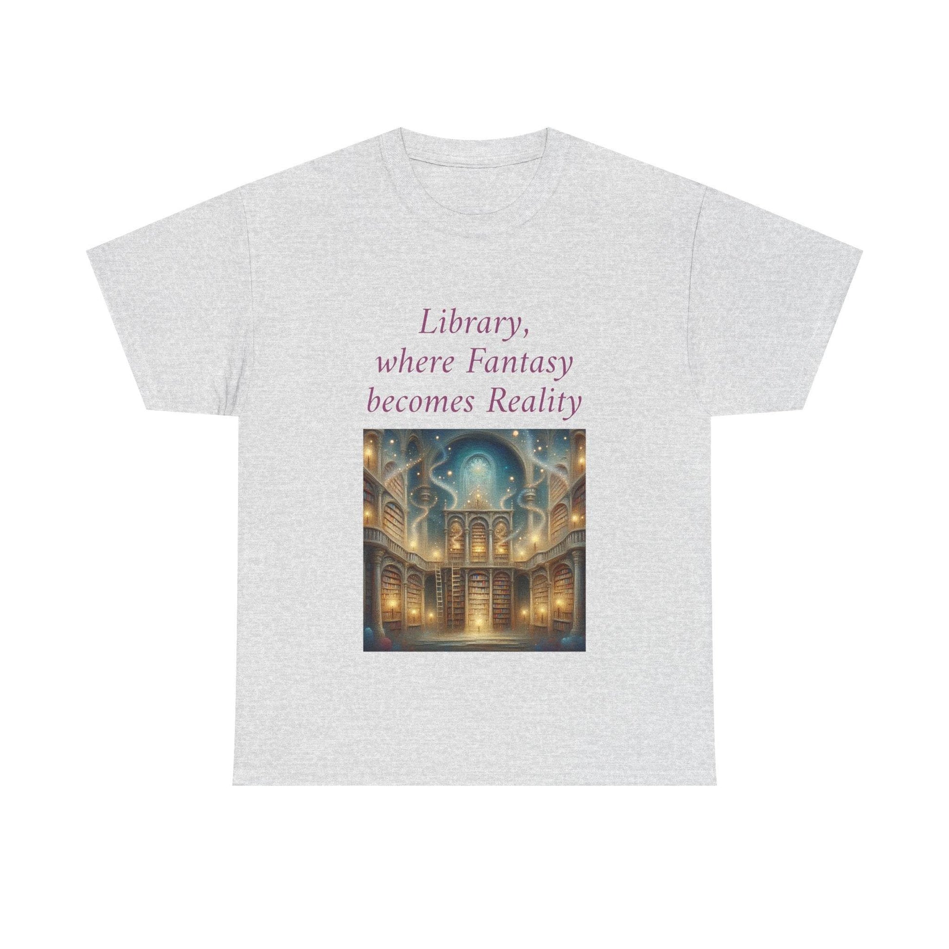 Library, Fantasy, Reality - Unisex Heavy Cotton Tee - Book Lovers - The Dreamer's Bookshop.