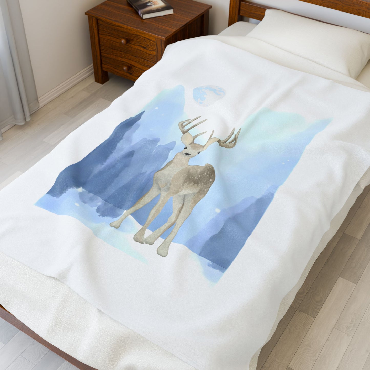 Cozy Velveteen Plush Blanket - "Winter Deer"- Perfect for Book Lovers and Cozy Nights