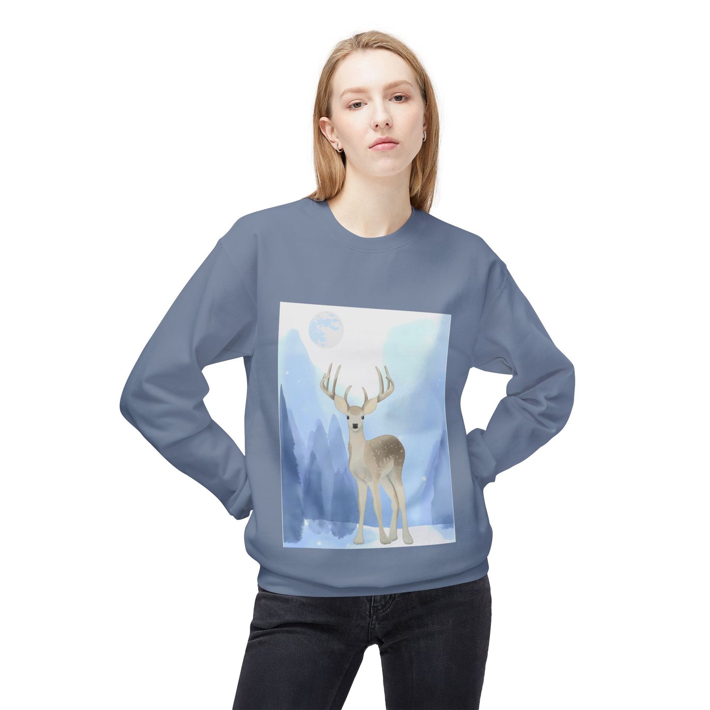Winter Deer - Unisex Fleece Crewneck Sweatshirt
