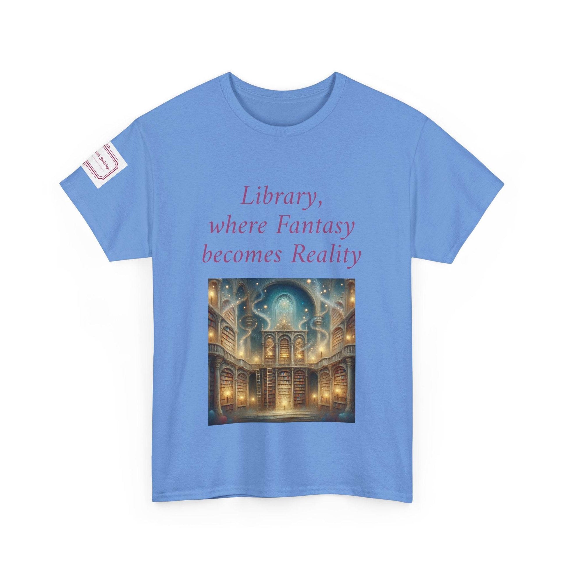Library, Fantasy, Reality - Unisex Heavy Cotton Tee - Book Lovers - The Dreamer's Bookshop.