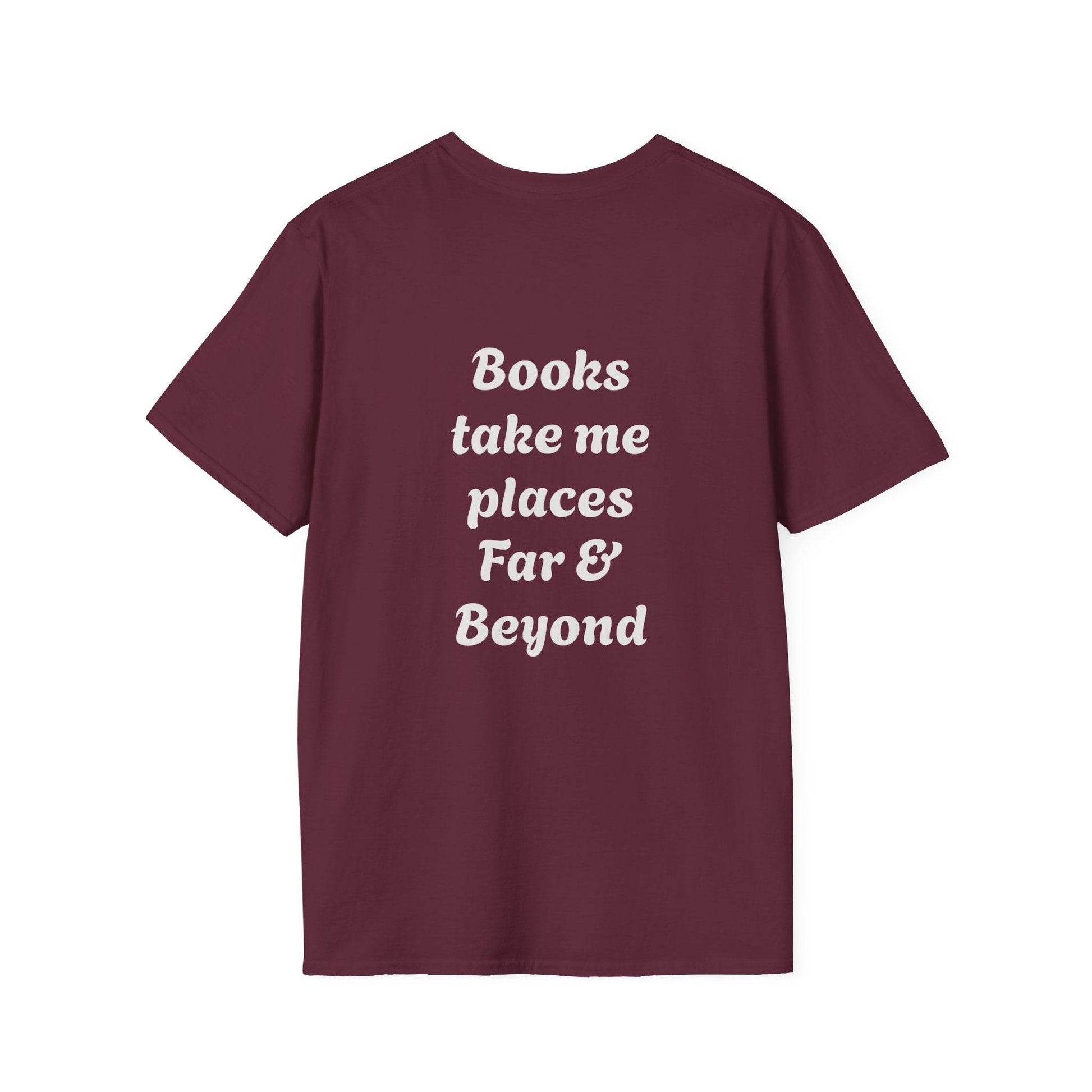 Unisex Softstyle T-Shirt - 'I'm a Traveller of Worlds' & 'Books Take Me Places Far & Beyond' - The Dreamer's Bookshop.