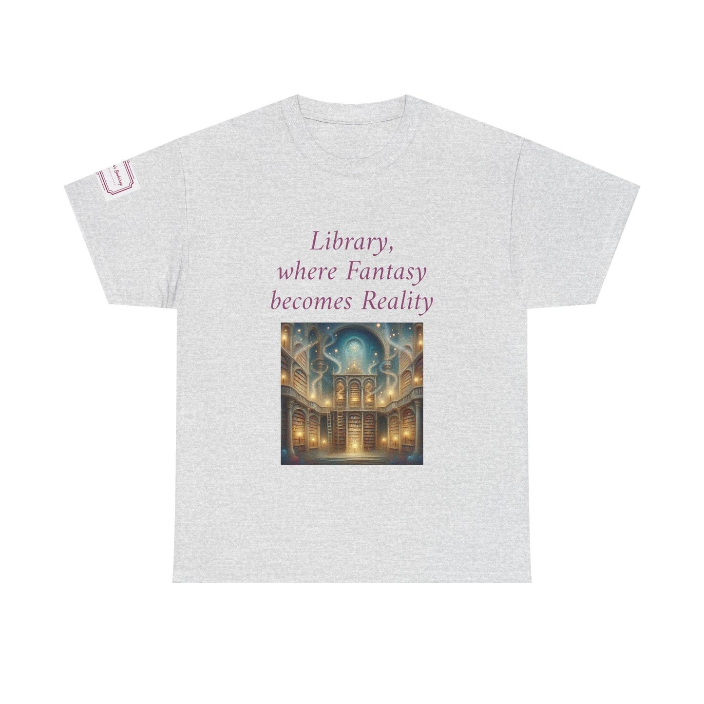 Library, Fantasy, Reality - Graphic Unisex Heavy Cotton Tee - Book Lovers - The Dreamer's Bookshop.