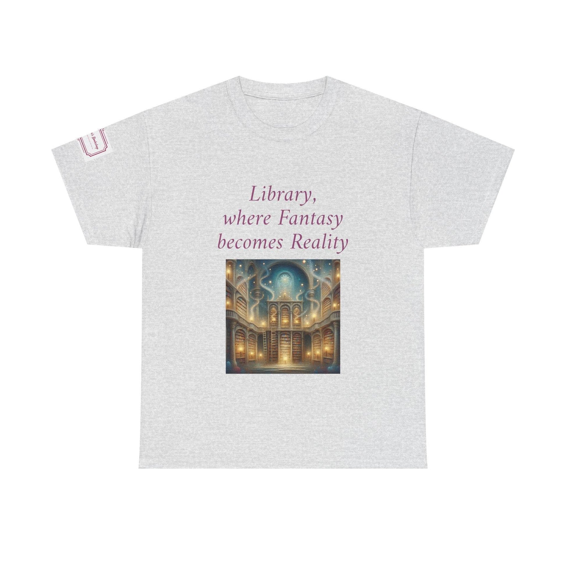 Library, Fantasy, Reality - Graphic Unisex Heavy Cotton Tee - Book Lovers - The Dreamer's Bookshop.