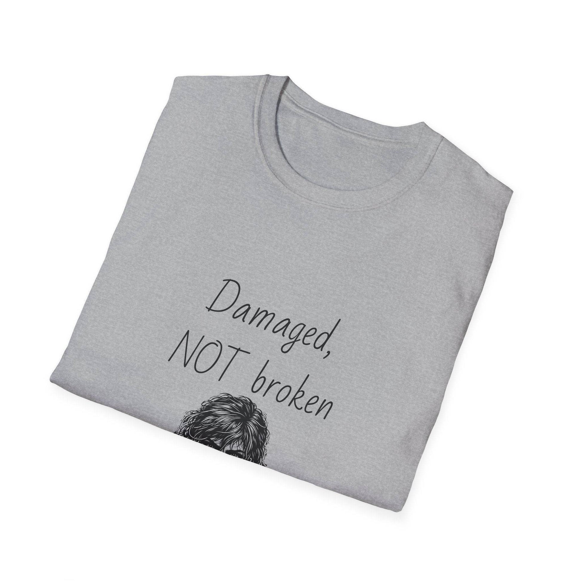 Fierce Survivor Unisex Softstyle T-Shirt - 'Damaged, NOT broken' - The Dreamer's Bookshop.