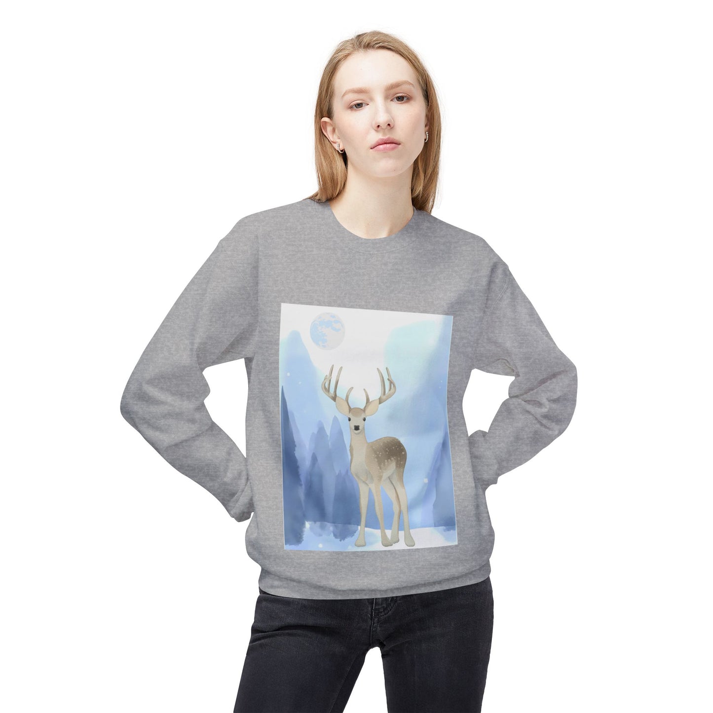 Winter Deer - Unisex Fleece Crewneck Sweatshirt