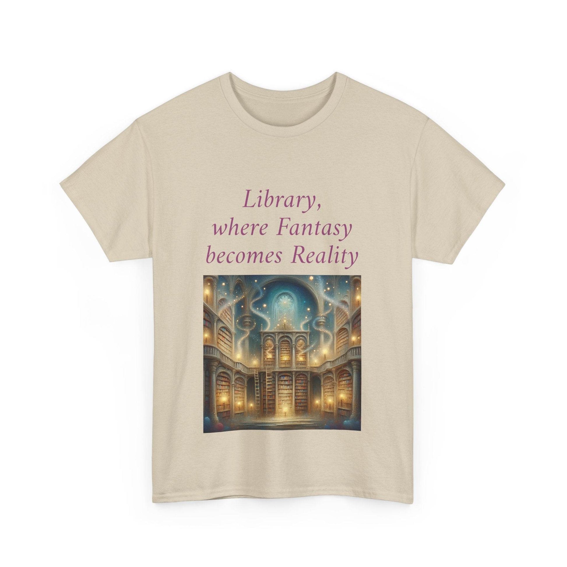 Library, Fantasy, Reality - Unisex Heavy Cotton Tee - Book Lovers - The Dreamer's Bookshop.