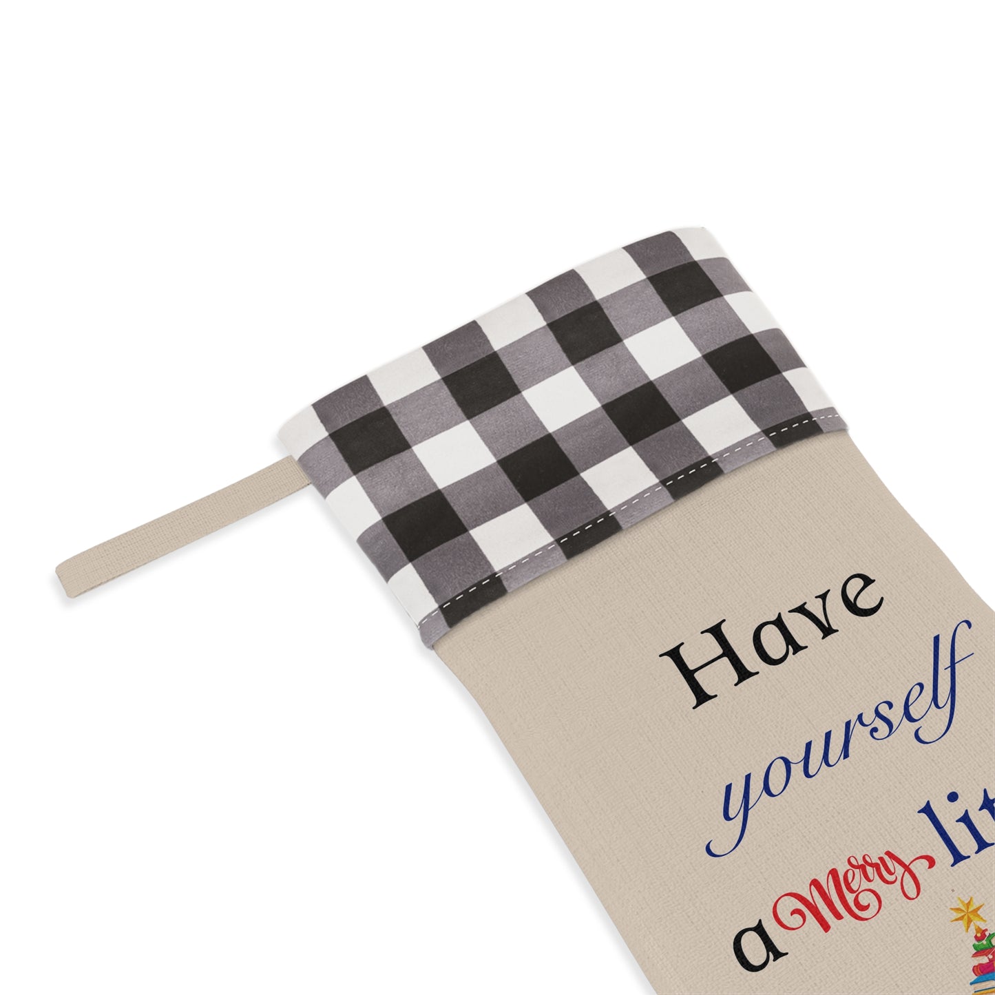 Christmas Stocking - "Have Yourself a Merry Little" Plaid Cuff Holiday Stocking