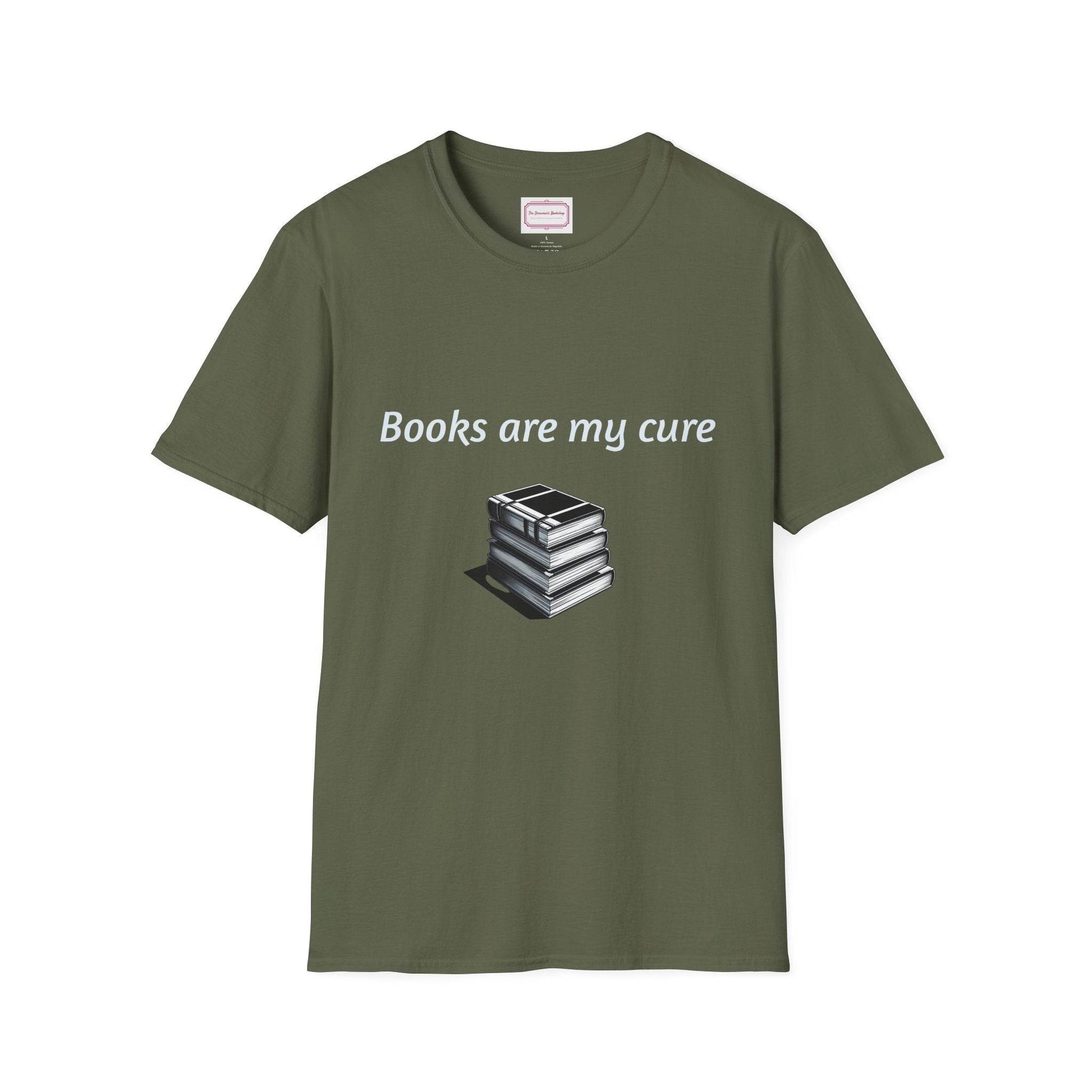 Inspirational Unisex Softstyle T-Shirt - Books are my cure - The Dreamer's Bookshop.