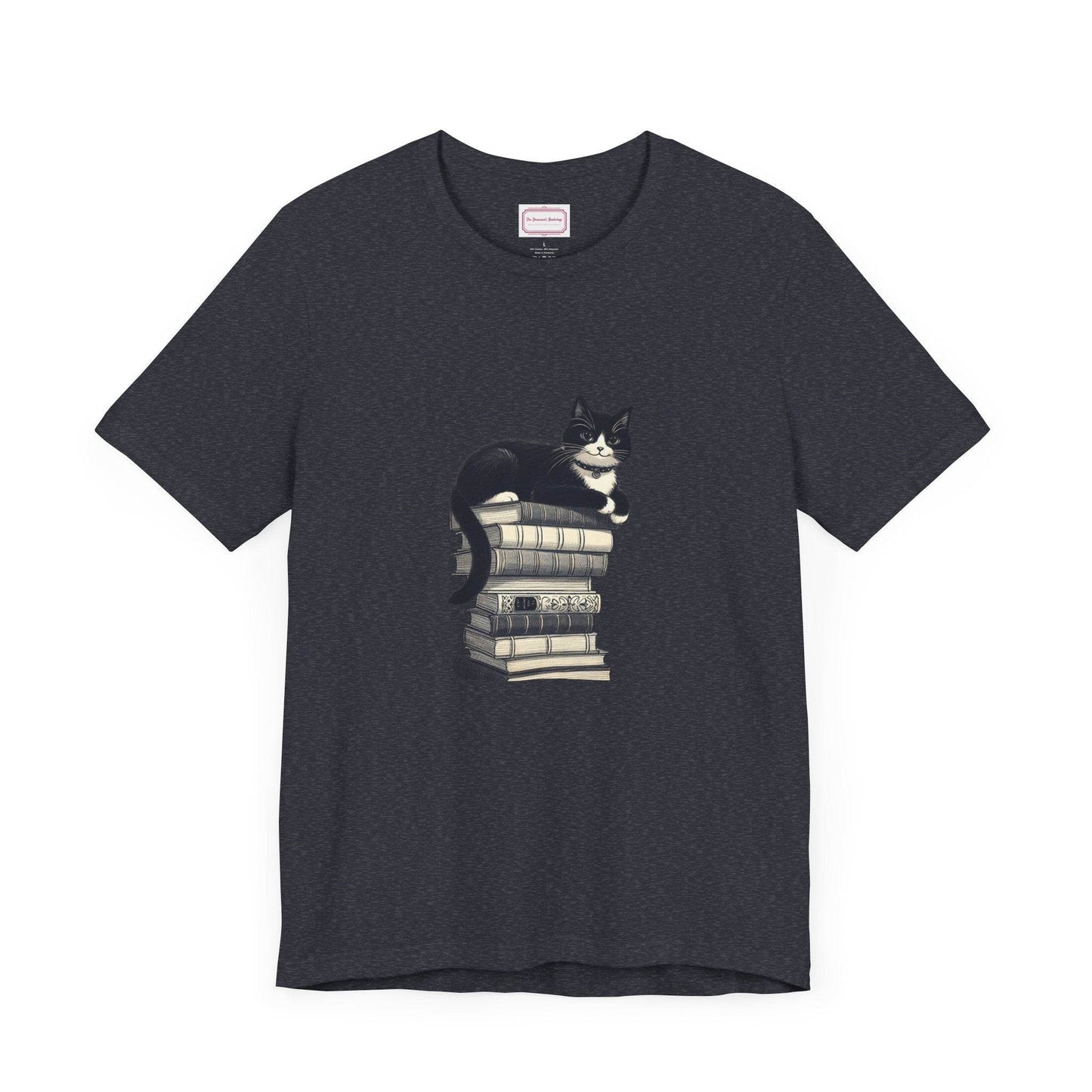 Unisex T-shirt - Vintage Cat Book Stack Booknerds - The Dreamer's Bookshop.