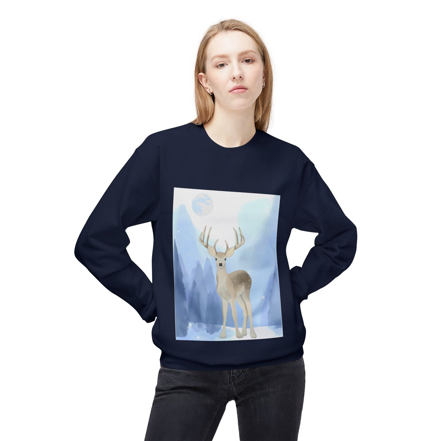 Winter Deer - Unisex Fleece Crewneck Sweatshirt