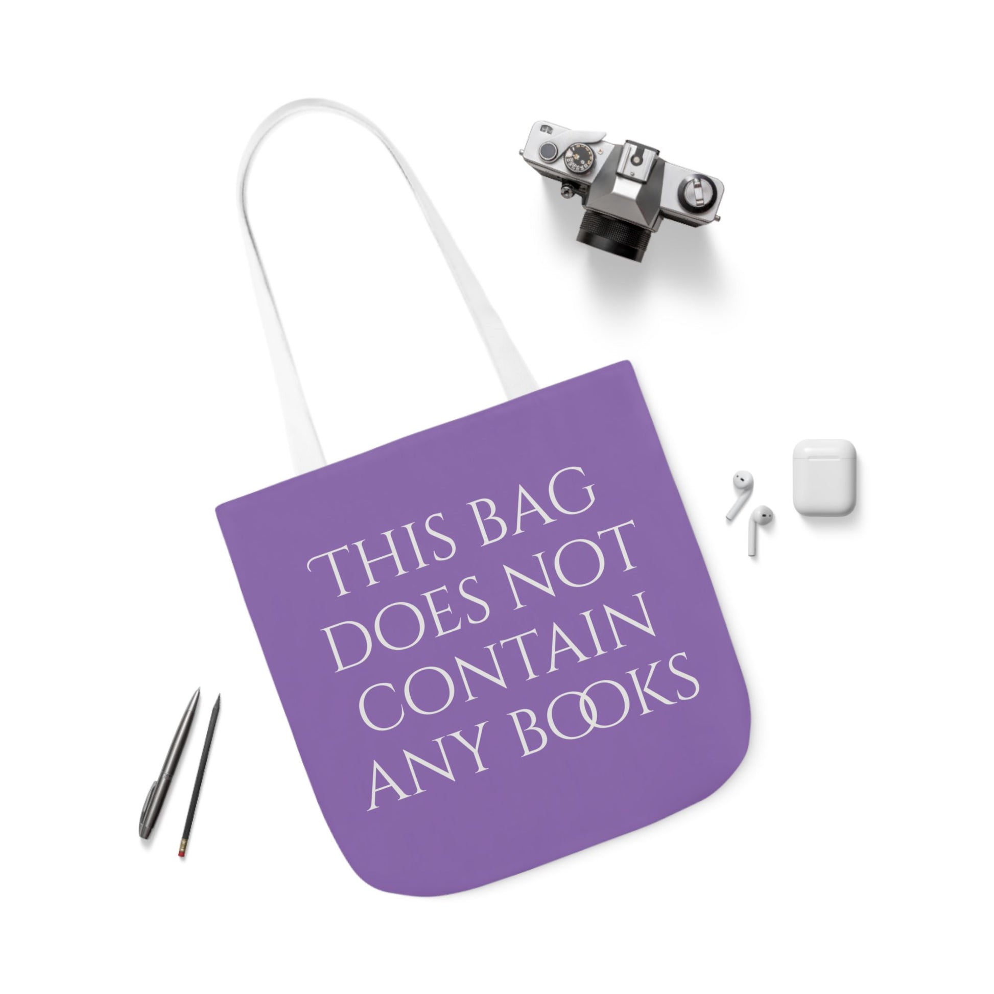 Funny Canvas Tote Bag - "This Bag Does Not Contain Any Books" - 5-Color Straps - The Dreamer's Bookshop.