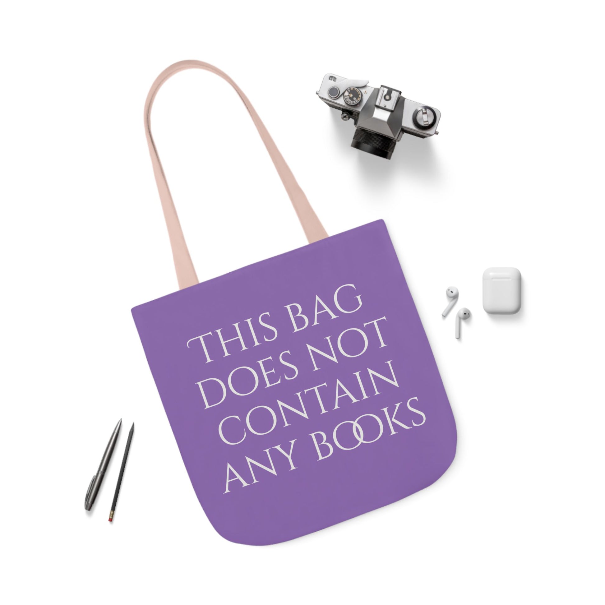Funny Canvas Tote Bag - "This Bag Does Not Contain Any Books" - 5-Color Straps - The Dreamer's Bookshop.