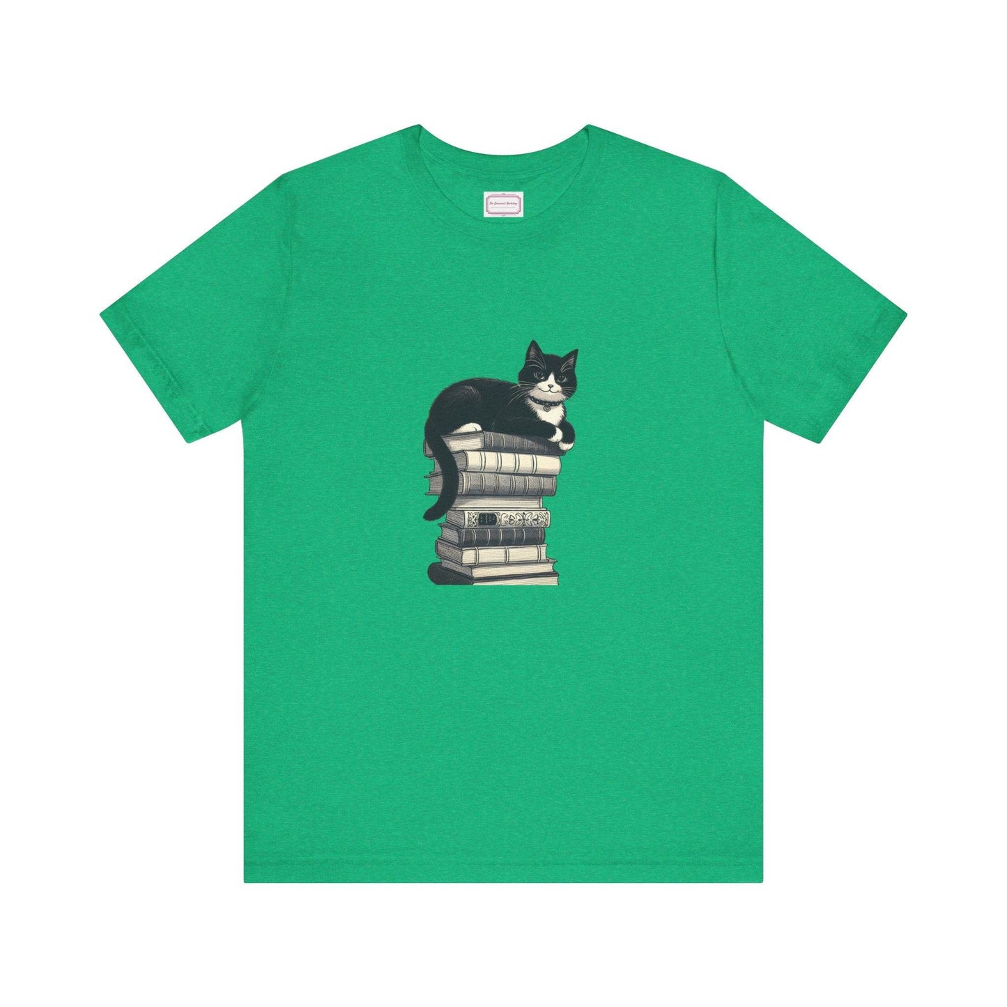 Unisex T-shirt - Vintage Cat Book Stack Booknerds - The Dreamer's Bookshop.