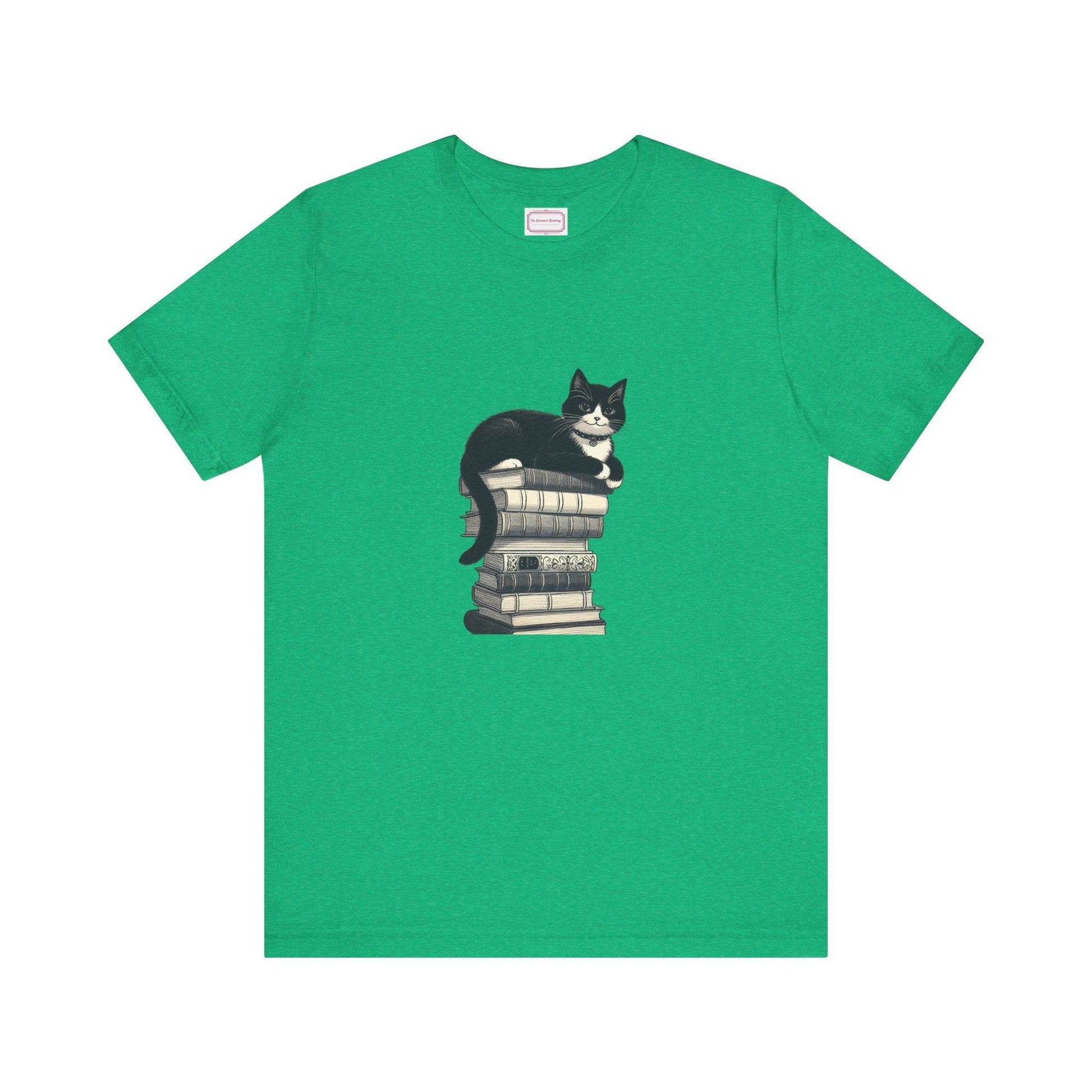 Unisex T-shirt - Vintage Cat Book Stack Booknerds - The Dreamer's Bookshop.