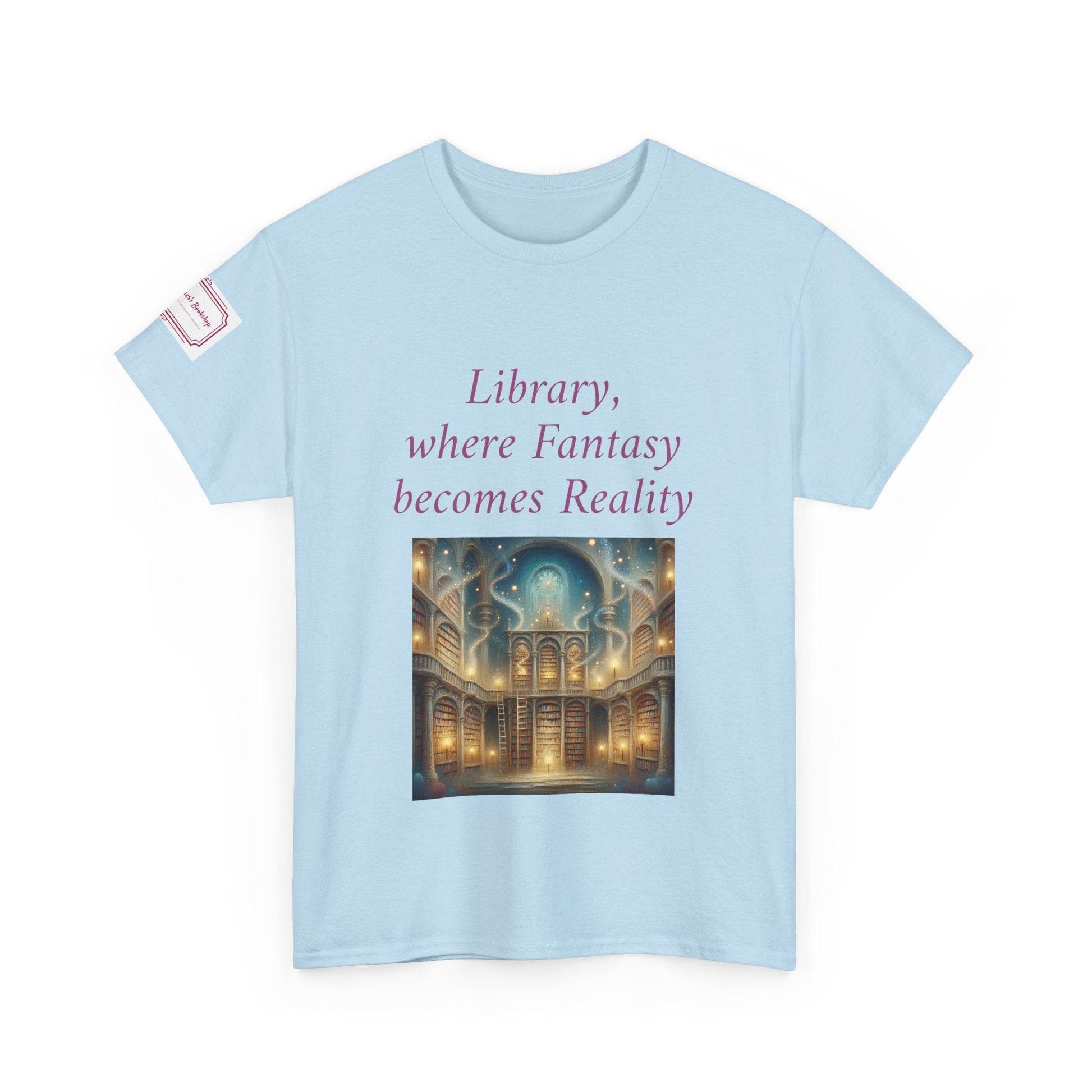 Library, Fantasy, Reality - Graphic Unisex Heavy Cotton Tee - Book Lovers - The Dreamer's Bookshop.