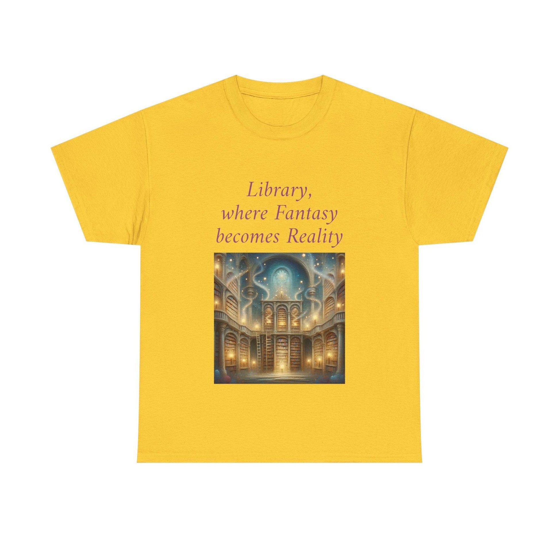 Library, Fantasy, Reality - Unisex Heavy Cotton Tee - Book Lovers - The Dreamer's Bookshop.