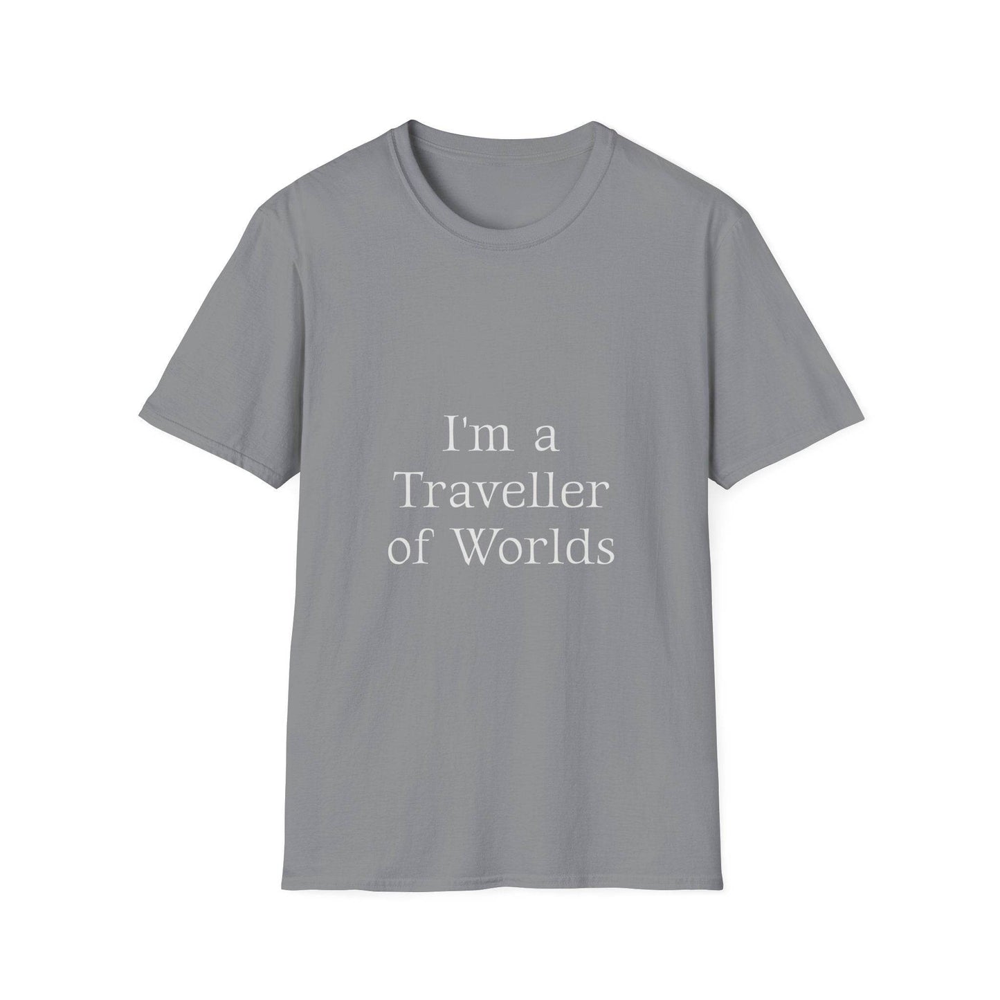 Unisex Softstyle T-Shirt - 'I'm a Traveller of Worlds' & 'Books Take Me Places Far & Beyond' - The Dreamer's Bookshop.