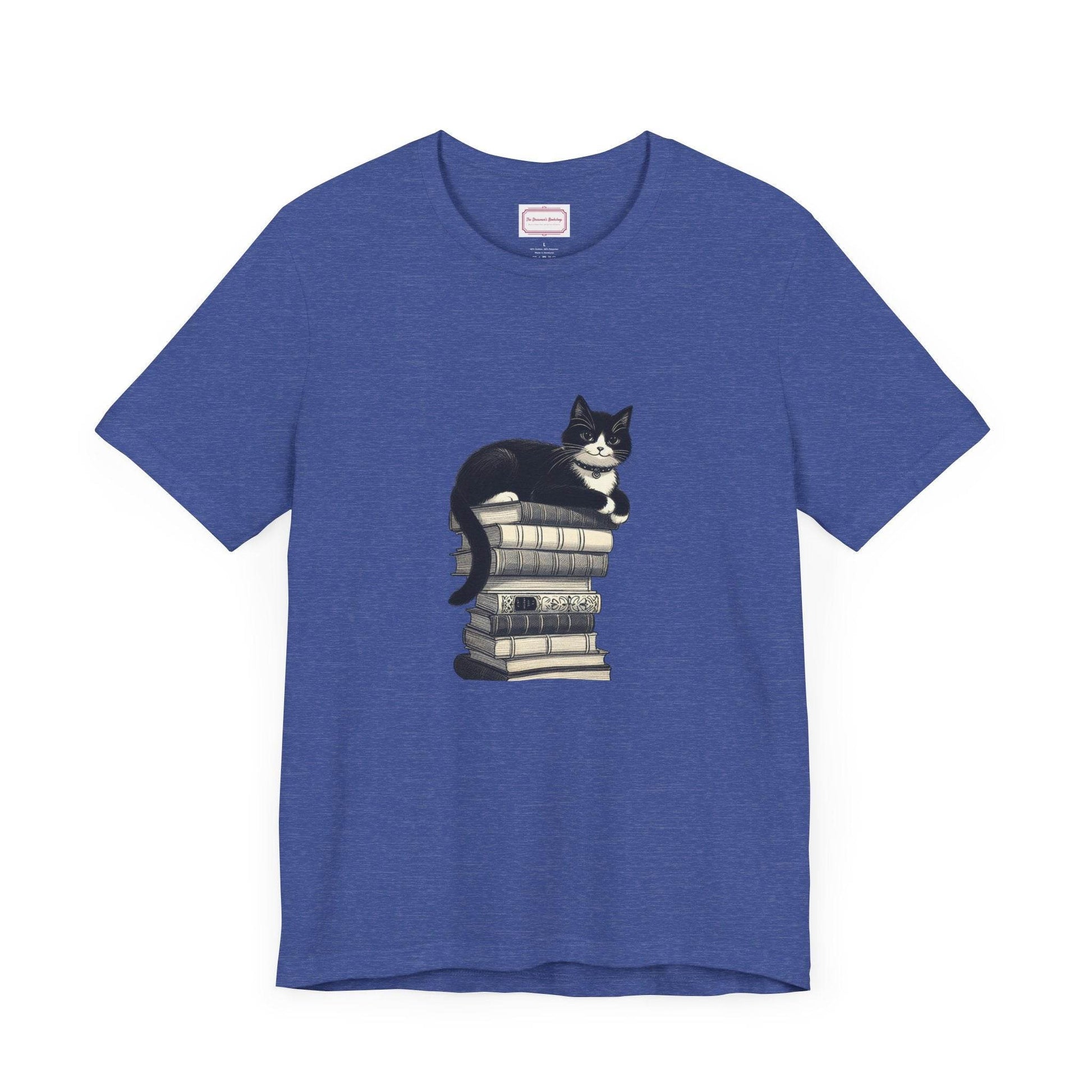 Unisex T-shirt - Vintage Cat Book Stack Booknerds - The Dreamer's Bookshop.