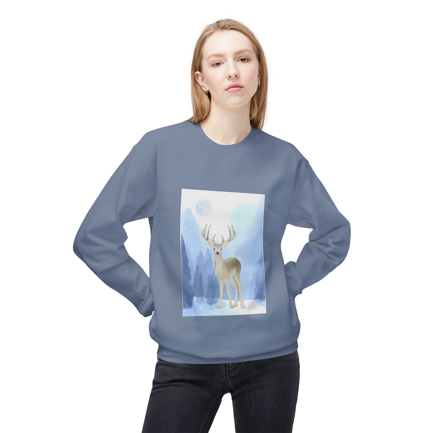 Winter Deer Fleece Crewneck Sweatshirt - Unisex Midweight