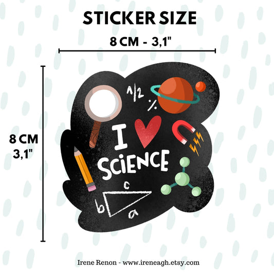 Irene Renon illustrations - Ik hou van wetenschap, vinylsticker, wetenschappelijke geschenken, wetenschapsleraar - The Dreamer's Bookshop.