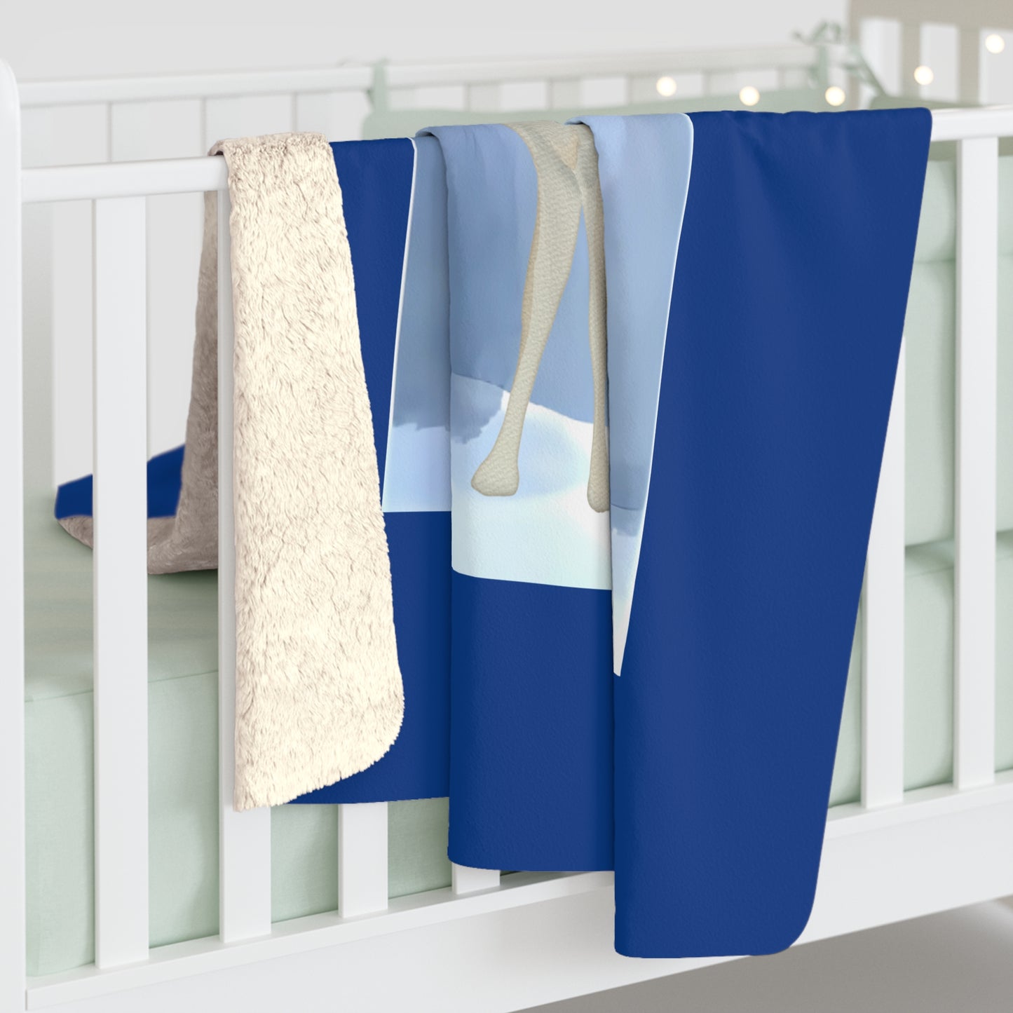 Cozy Sherpa Fleece Blanket - Blue 'Winter Deer' Design