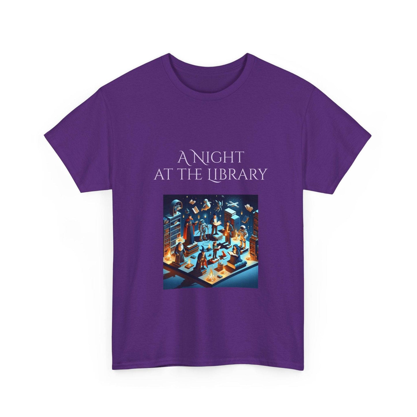 Night at the Library - Unisex Heavy Cotton Tee for Book Lovers - The Dreamer's Bookshop.