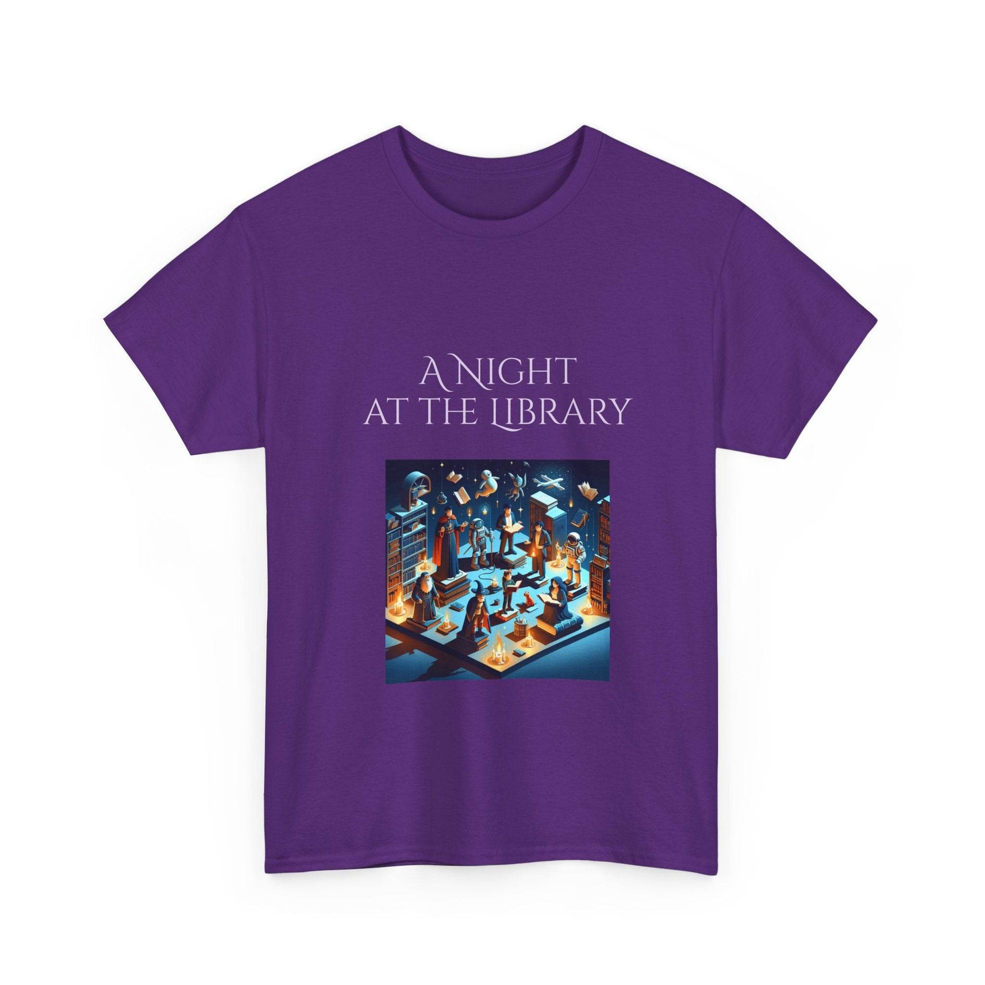 Night at the Library - Unisex Heavy Cotton Tee for Book Lovers - The Dreamer's Bookshop.