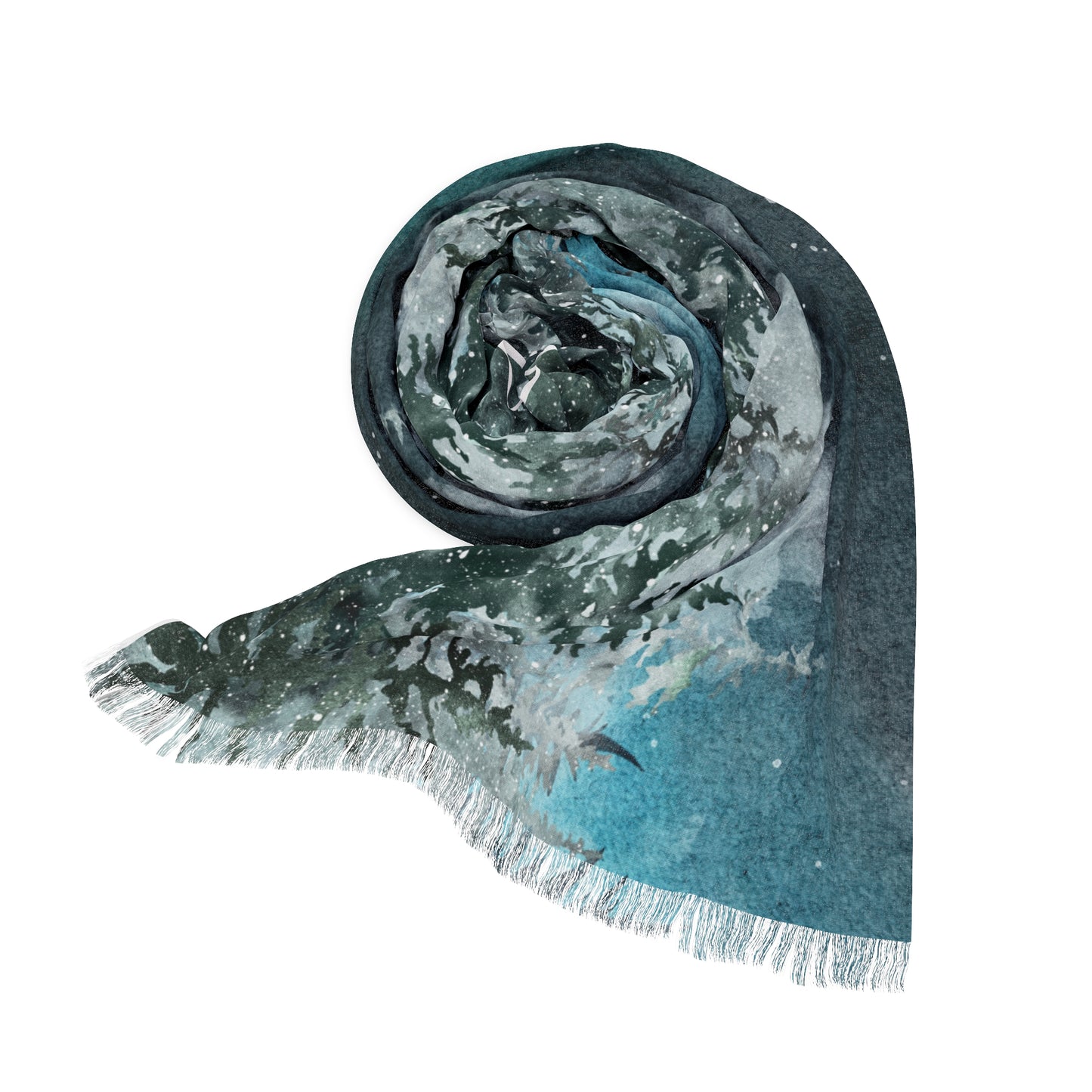 Winter Forest Light Scarf – Snowy Pine Tree Landscape Wrap