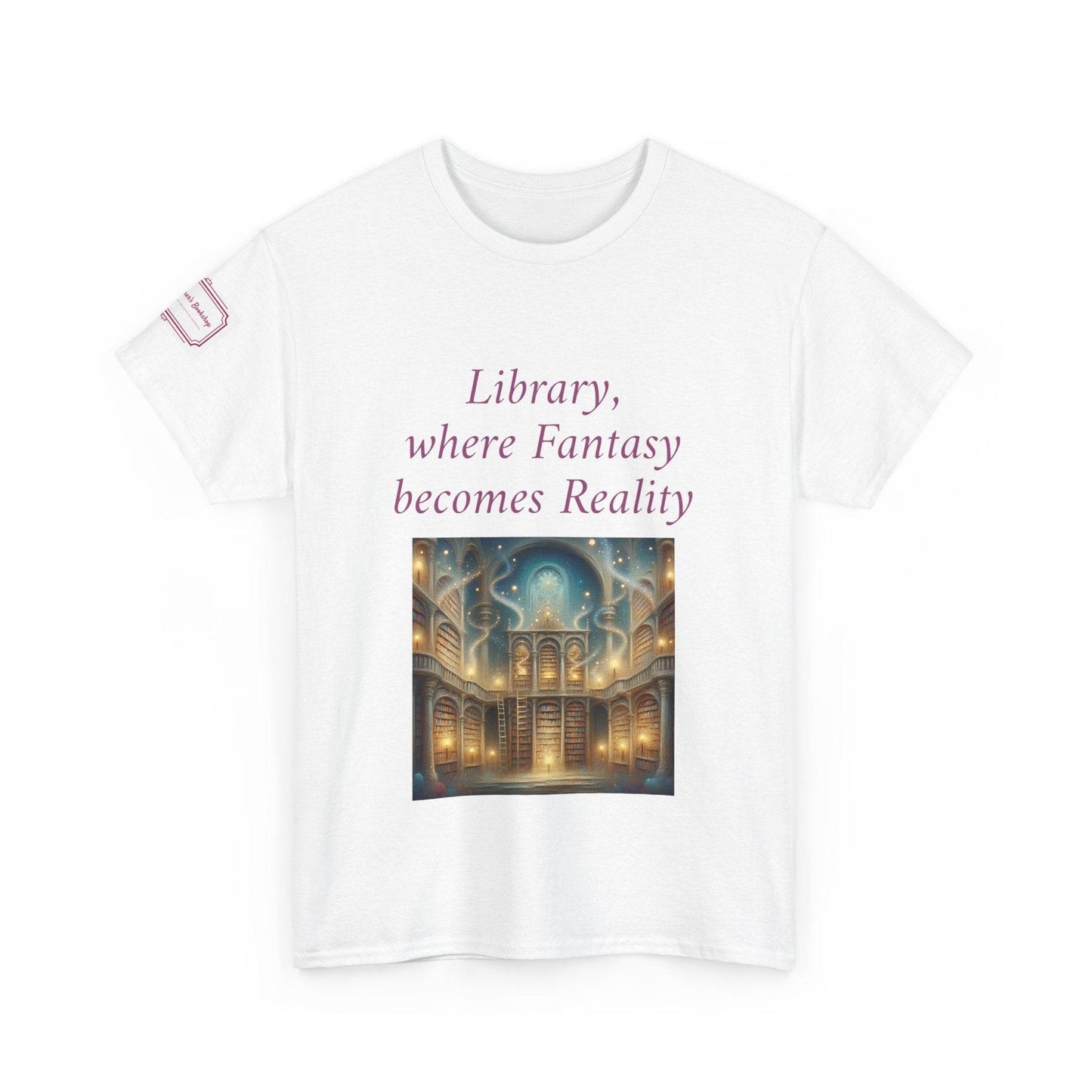 Library, Fantasy, Reality - Graphic Unisex Heavy Cotton Tee - Book Lovers - The Dreamer's Bookshop.