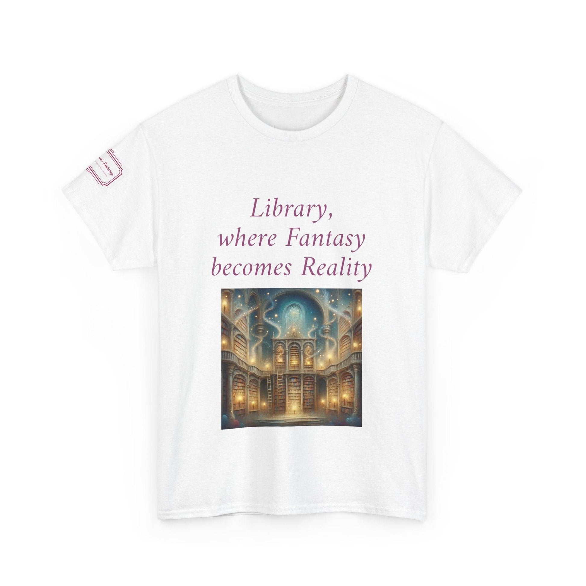 Library, Fantasy, Reality - Graphic Unisex Heavy Cotton Tee - Book Lovers - The Dreamer's Bookshop.