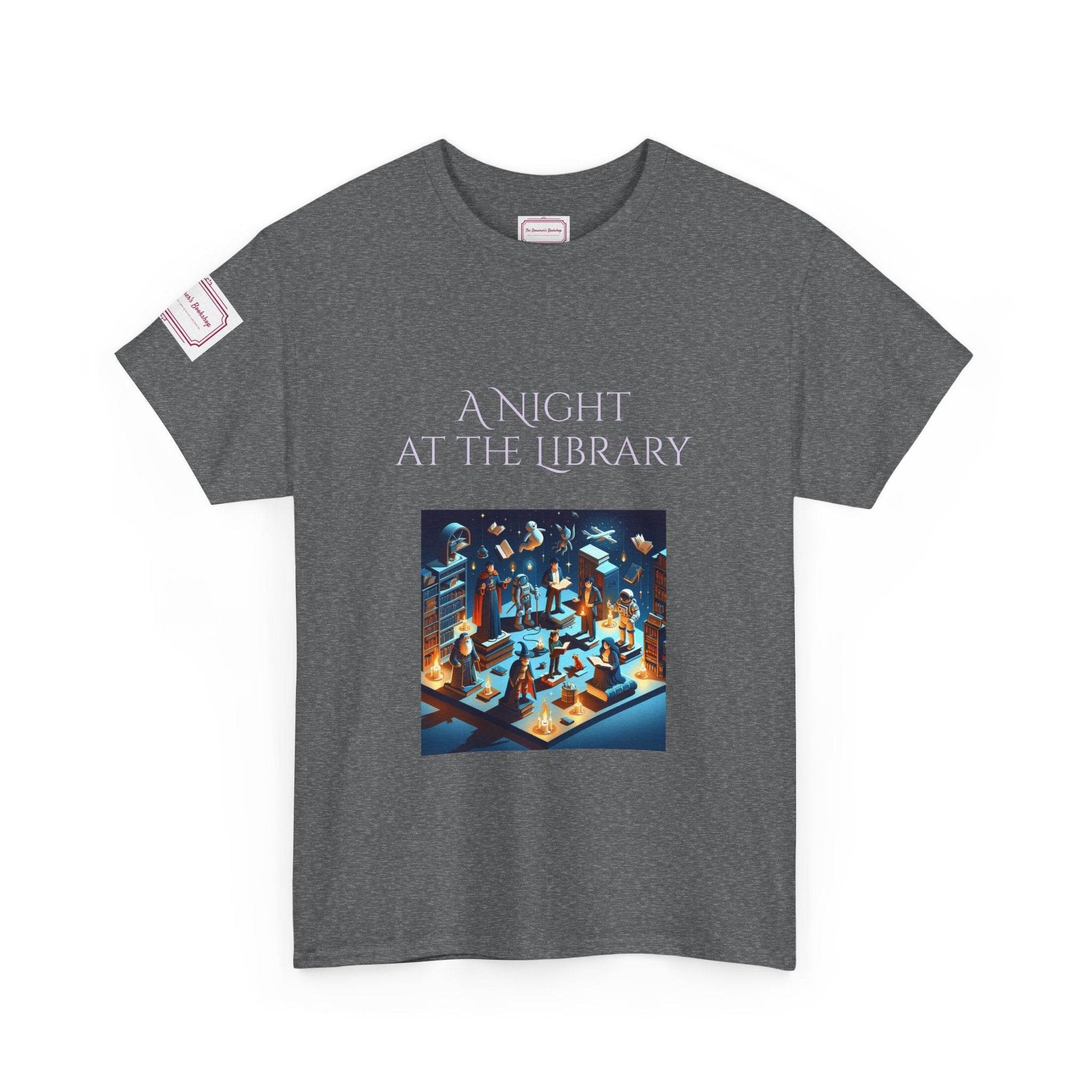 Night at the Library - Unisex Heavy Cotton Tee - Perfect for Book Lovers - The Dreamer's Bookshop.