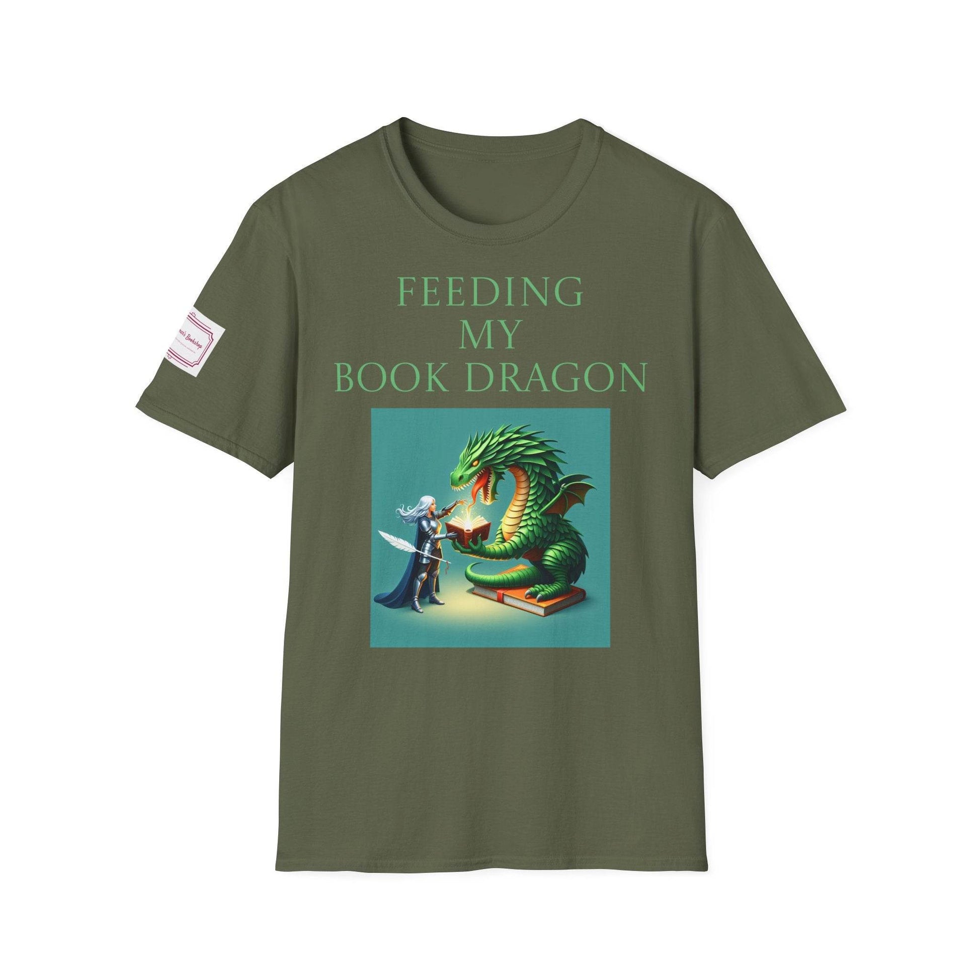Inspirational Unisex Softstyle T-Shirt - 'Book Dragon' Motivational Design - The Dreamer's Bookshop.