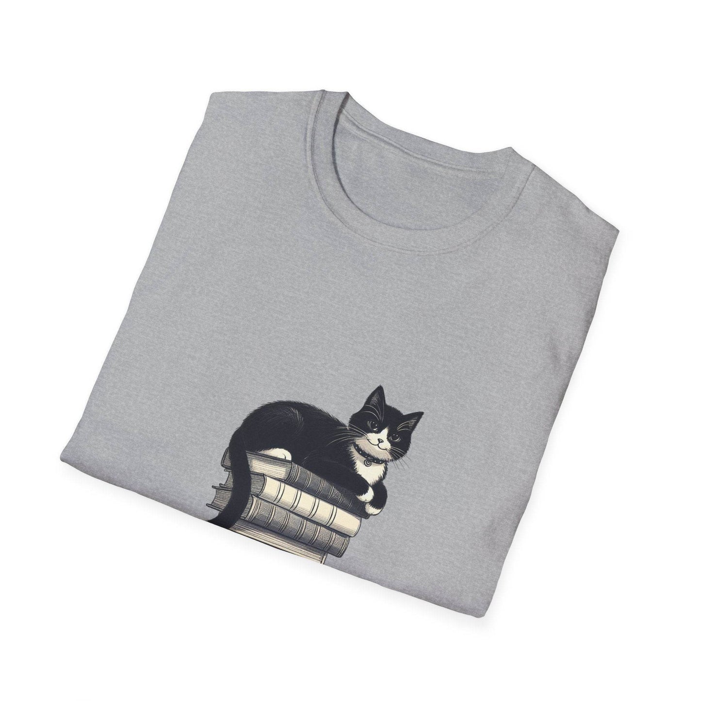 Unisex Softstyle T-Shirt - Vintage Cat Book Stack Bookaddict - The Dreamer's Bookshop.