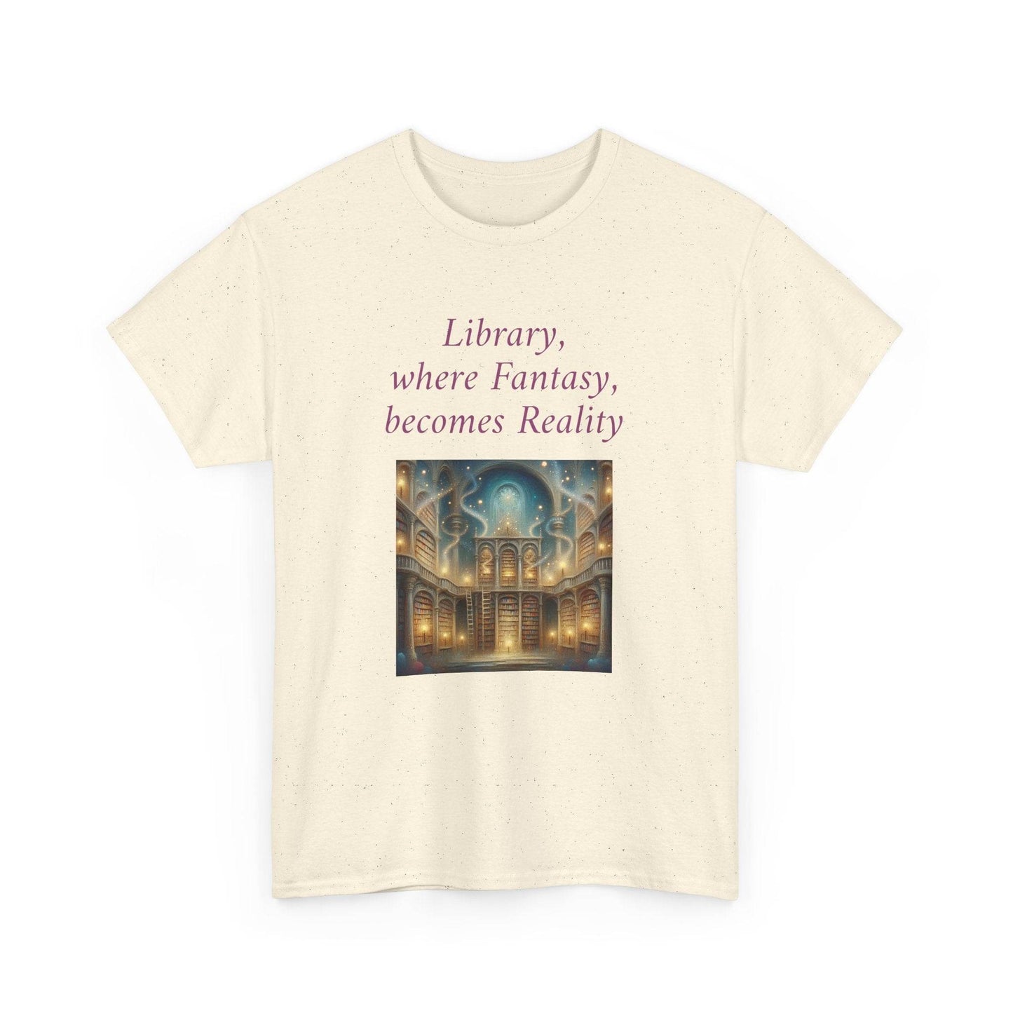 Library, Fantasy, Reality - Graphic Tee - Unisex Heavy Cotton T-Shirt - Book Lovers - The Dreamer's Bookshop.