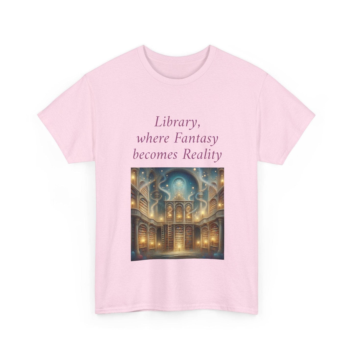 Library, Fantasy, Reality - Unisex Heavy Cotton Tee - Book Lovers - The Dreamer's Bookshop.